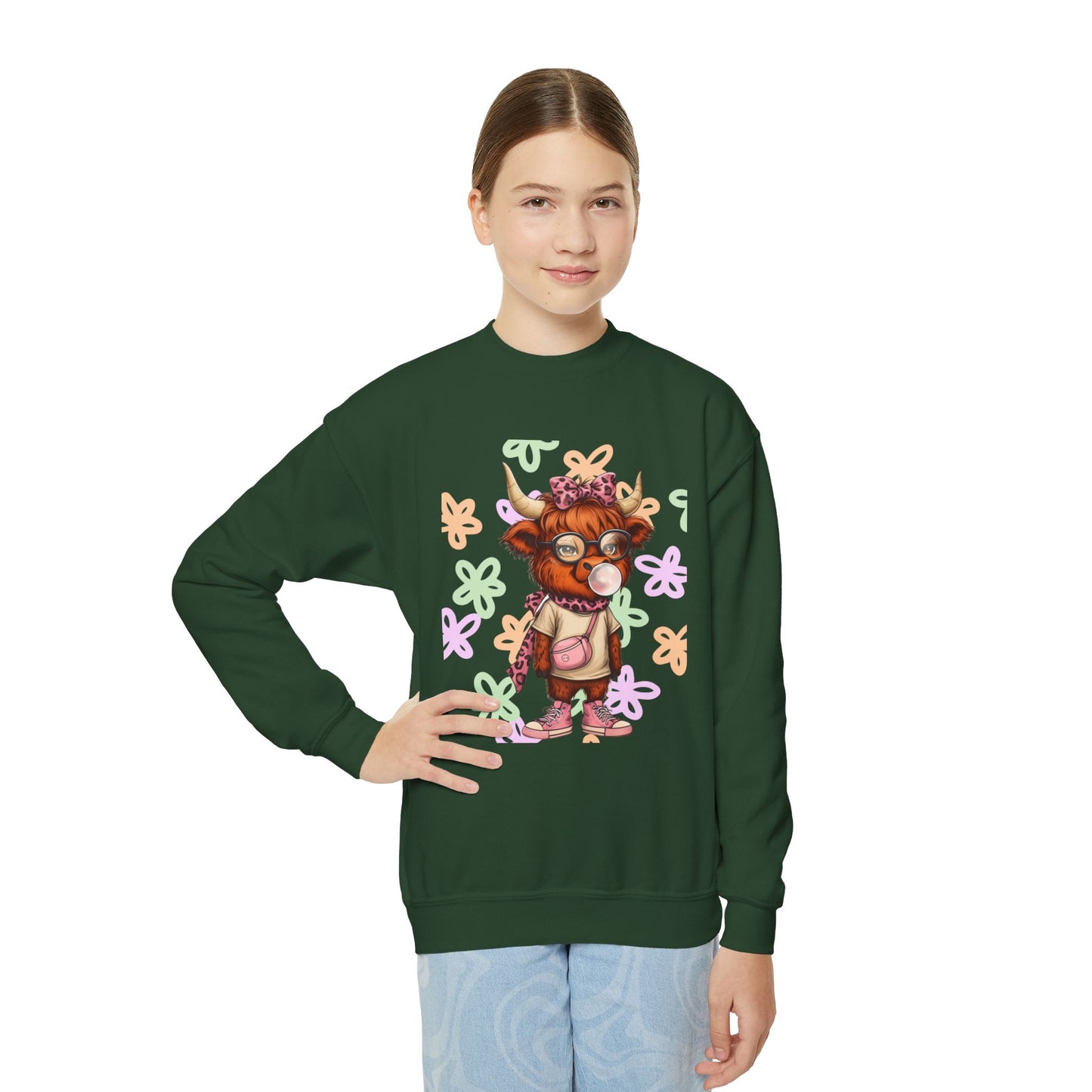 Youth Crewneck Sweatshirt with Colorful Flower Design
