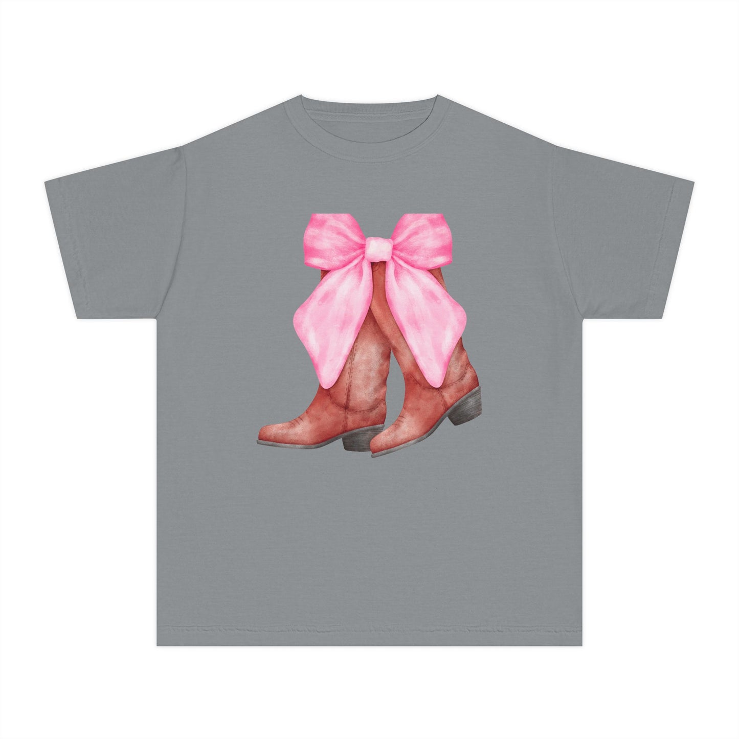 Cute Pink Bow Cowboy Boots Youth Midweight Tee