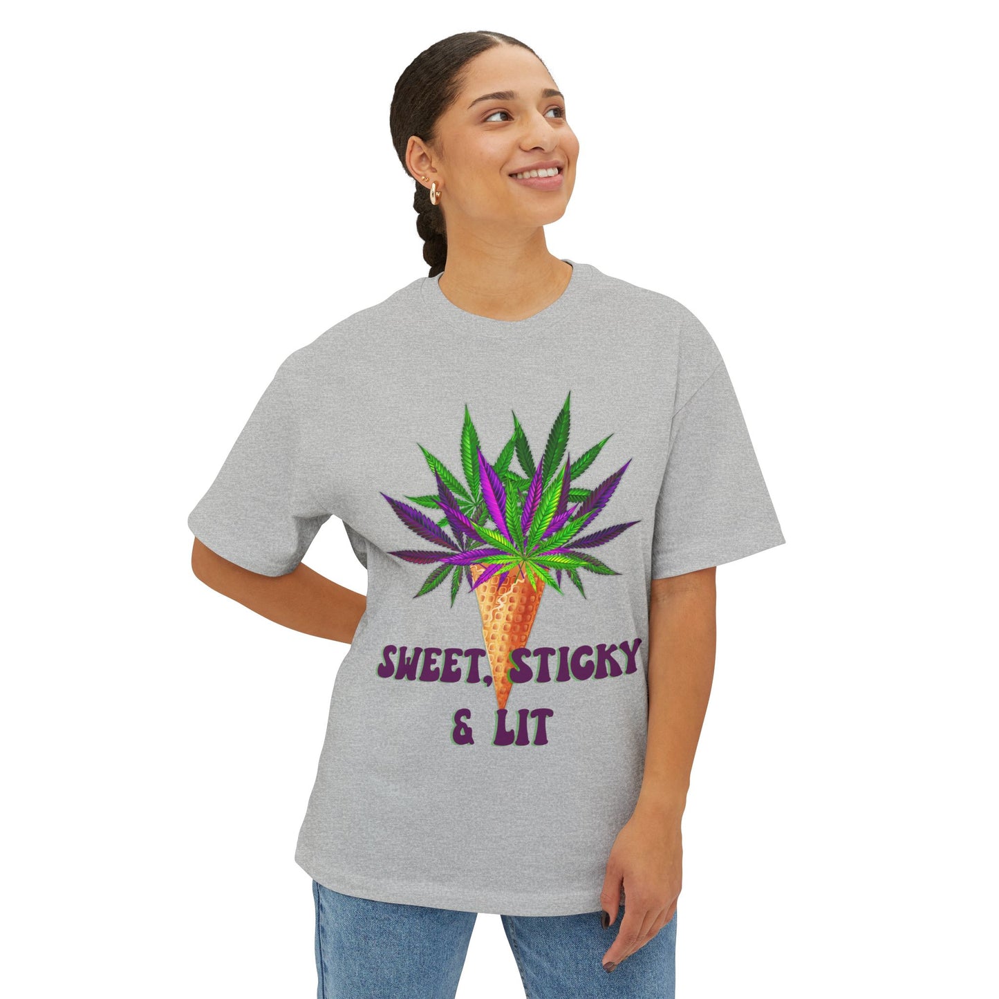 Sweet Sticky and Lit" Unisex Oversized Boxy Tee