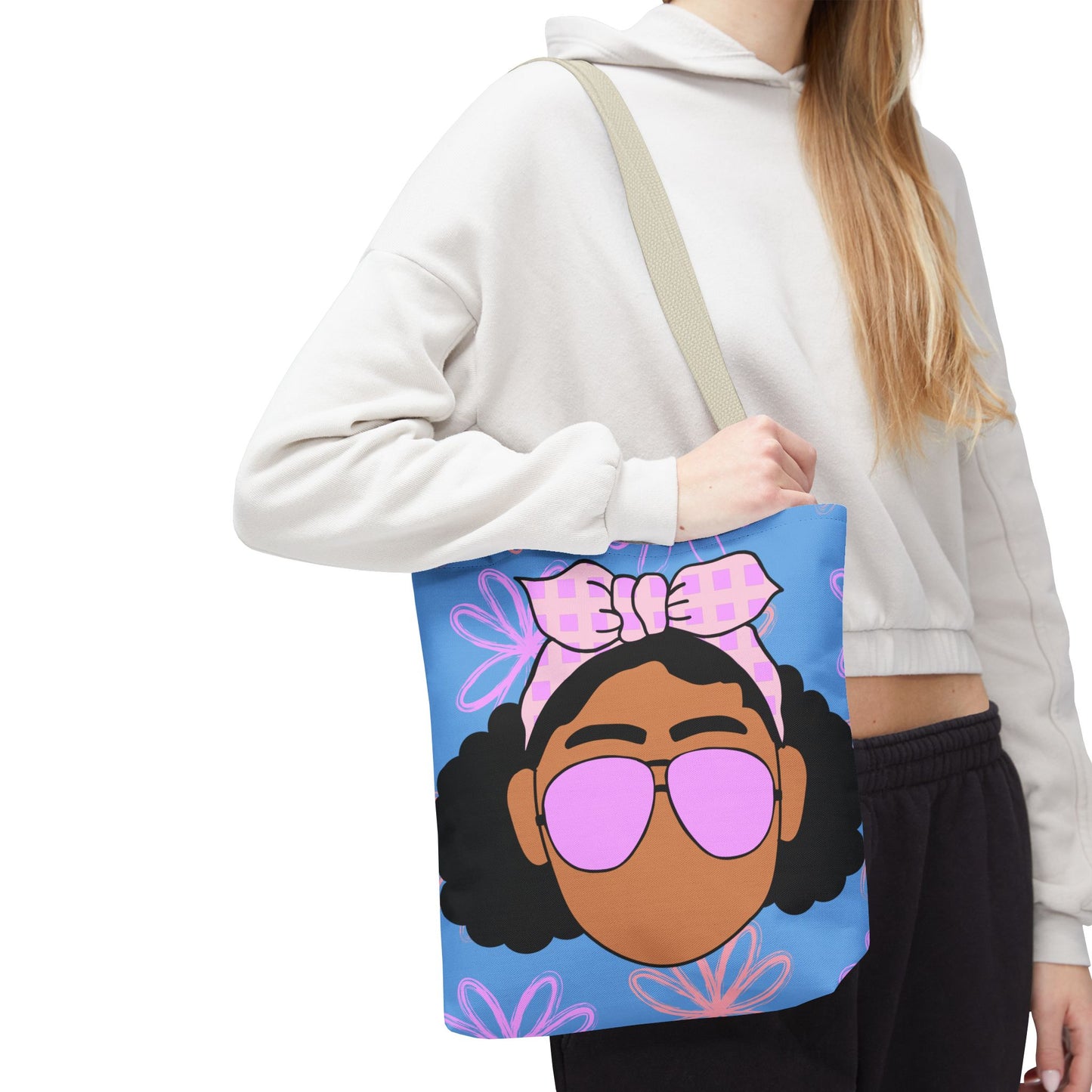 Chic Floral Tote Bag with Afro Queen Design