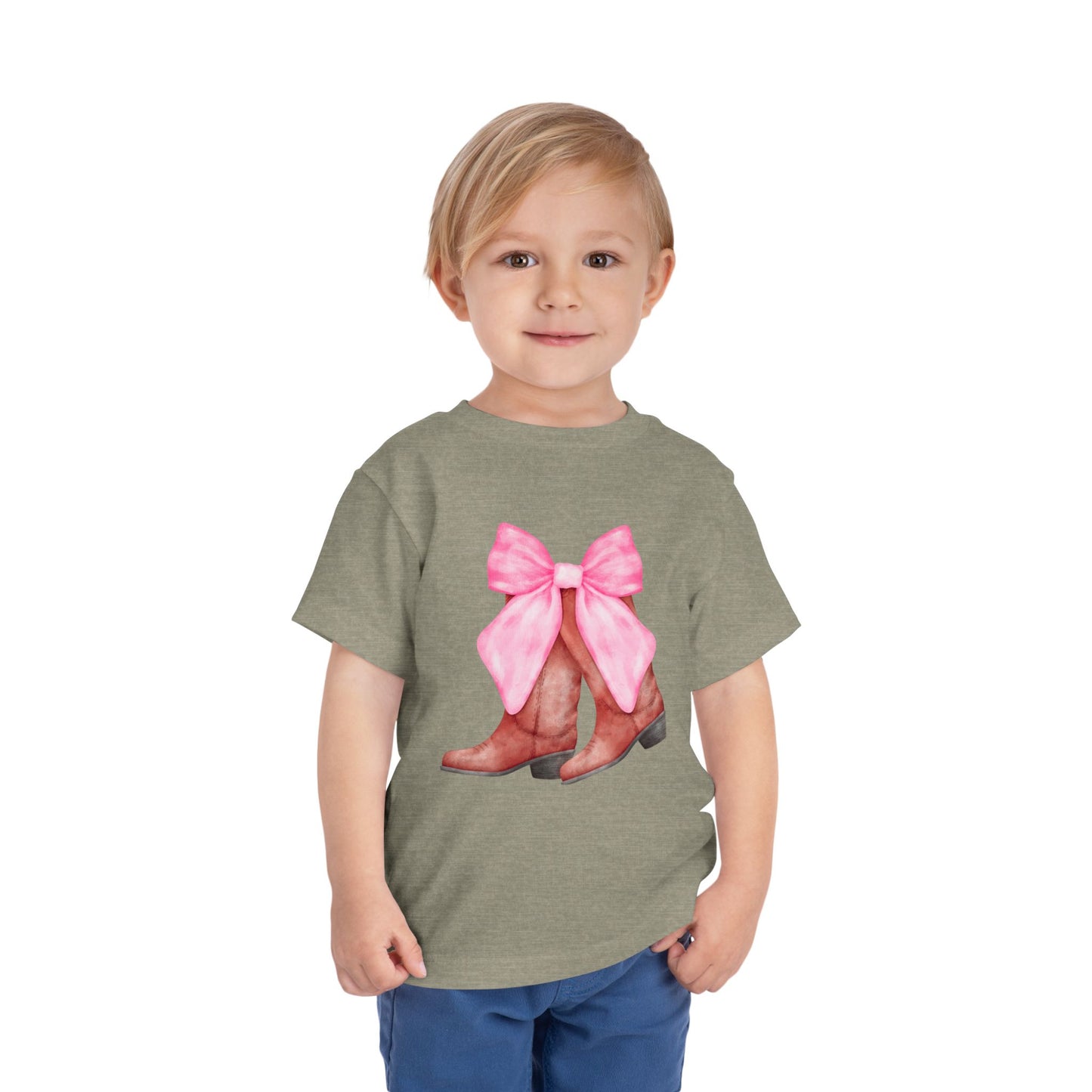 Cute Toddler Tee with Pink Bow Boots Design