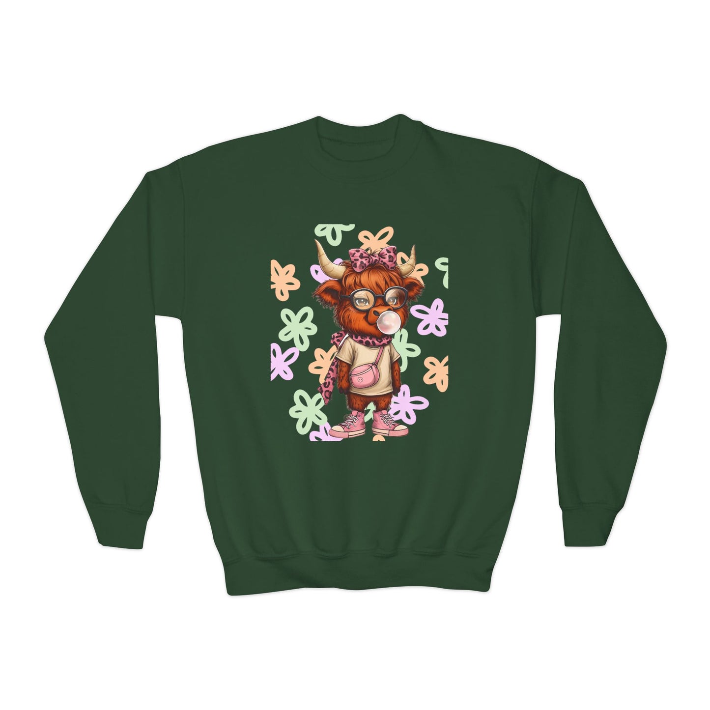 Youth Crewneck Sweatshirt with Colorful Flower Design