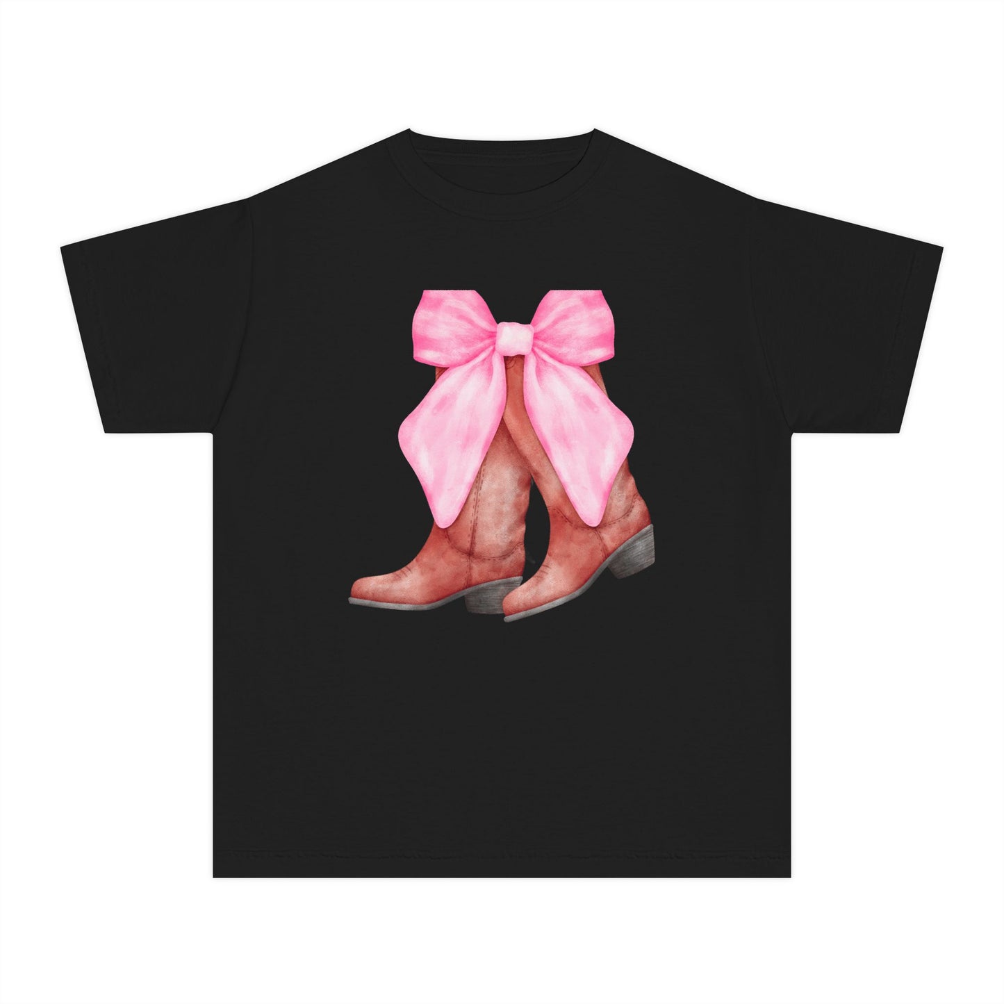 Cute Pink Bow Cowboy Boots Youth Midweight Tee