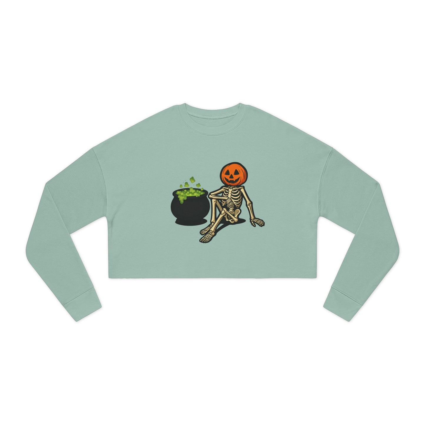 Halloween Skeleton Pumpkin Cropped Sweatshirt, Trendy Sweatshirt