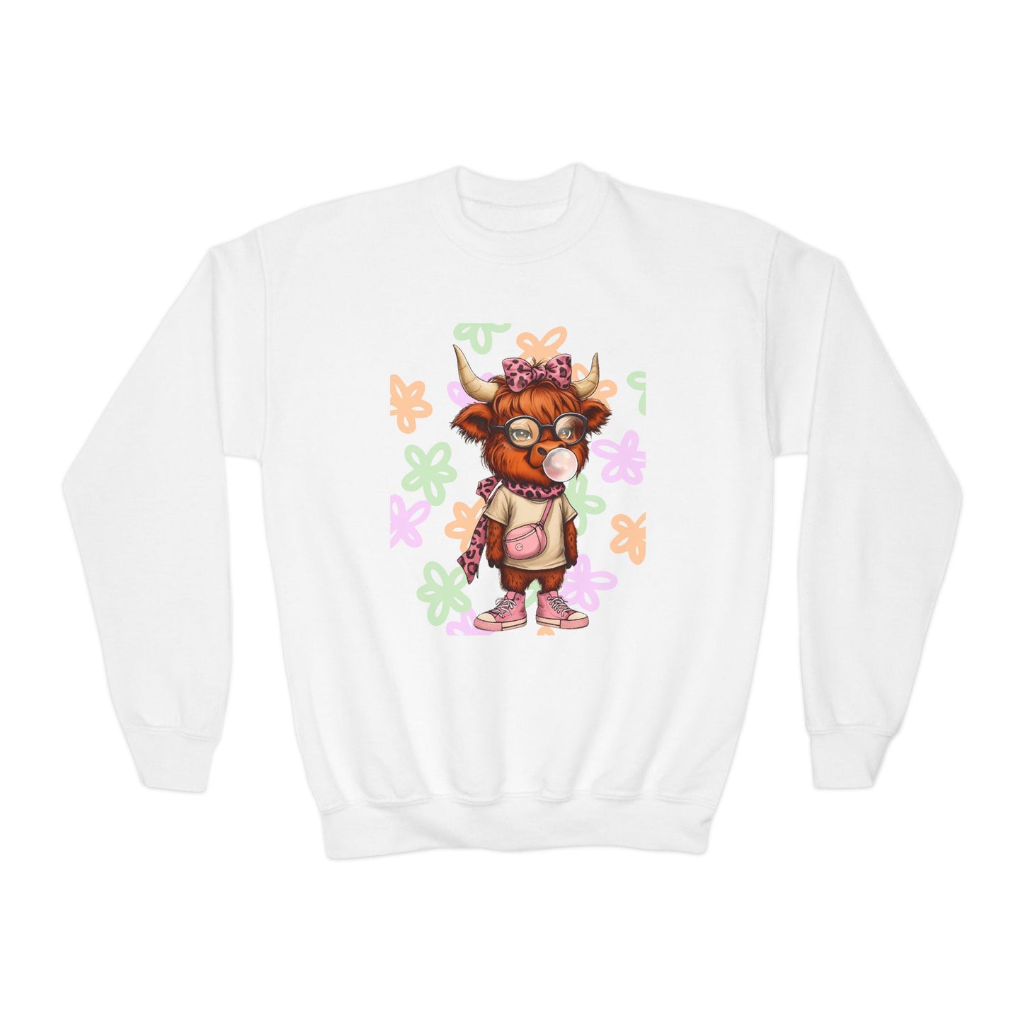 Youth Crewneck Sweatshirt with Colorful Flower Design