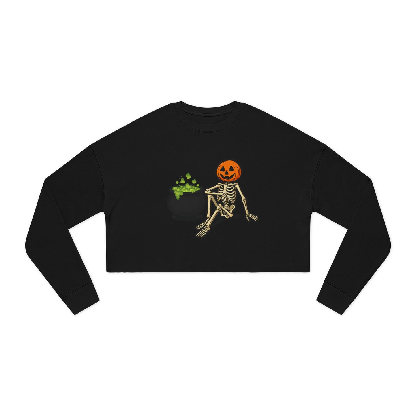 Halloween Skeleton Pumpkin Cropped Sweatshirt, Trendy Sweatshirt