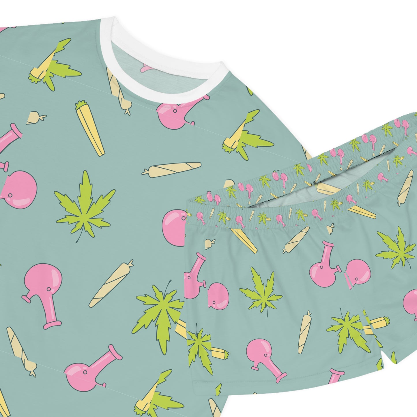 Chic Cannabis Print Women's Pajama Set, Cozy Sleepwear