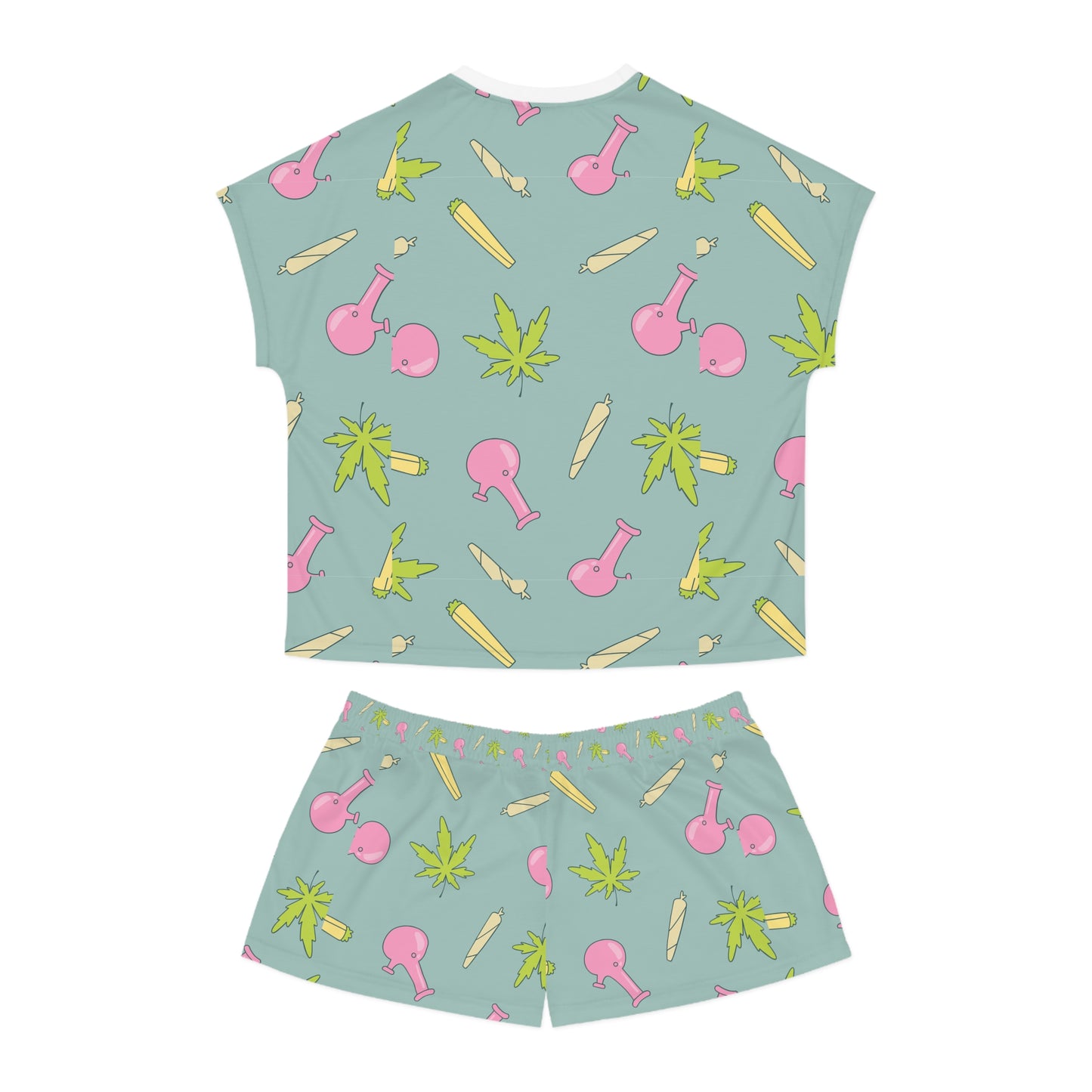 Chic Cannabis Print Women's Pajama Set, Cozy Sleepwear