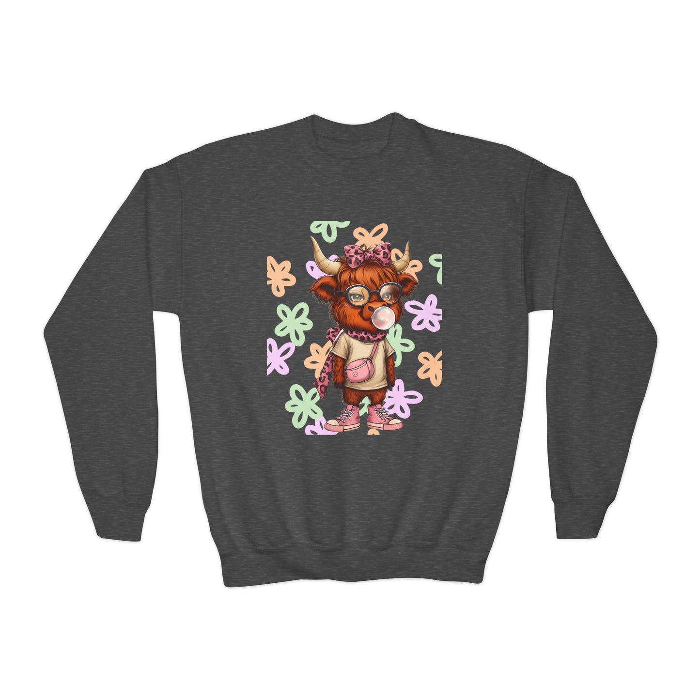 Youth Crewneck Sweatshirt with Colorful Flower Design