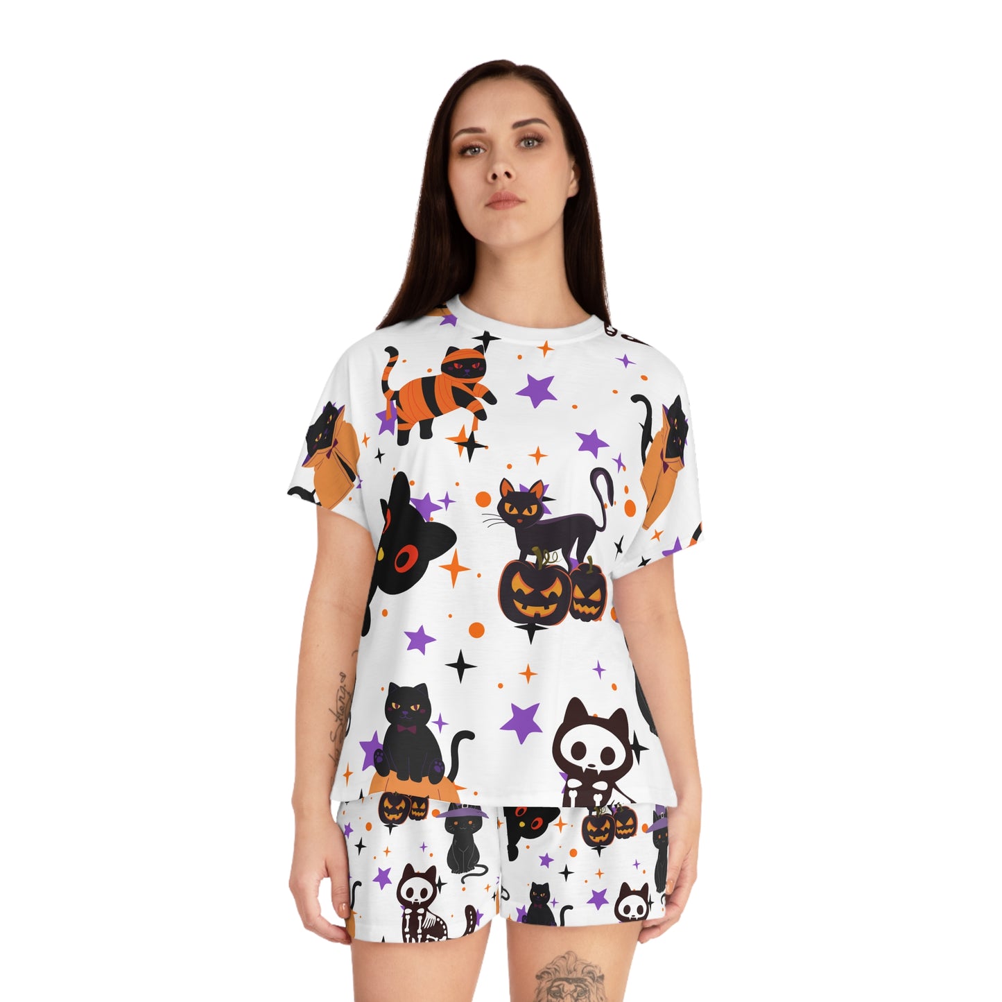Halloween Cat Pajama Set, Cozy Sleepwear for Women