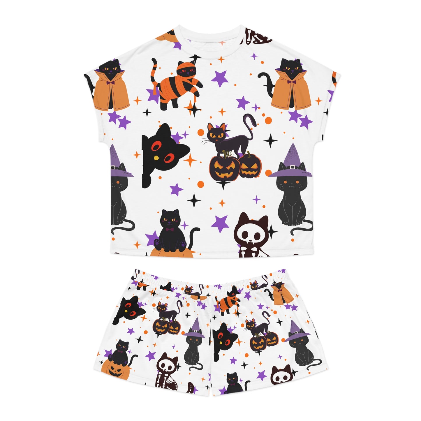 Halloween Cat Pajama Set, Cozy Sleepwear for Women
