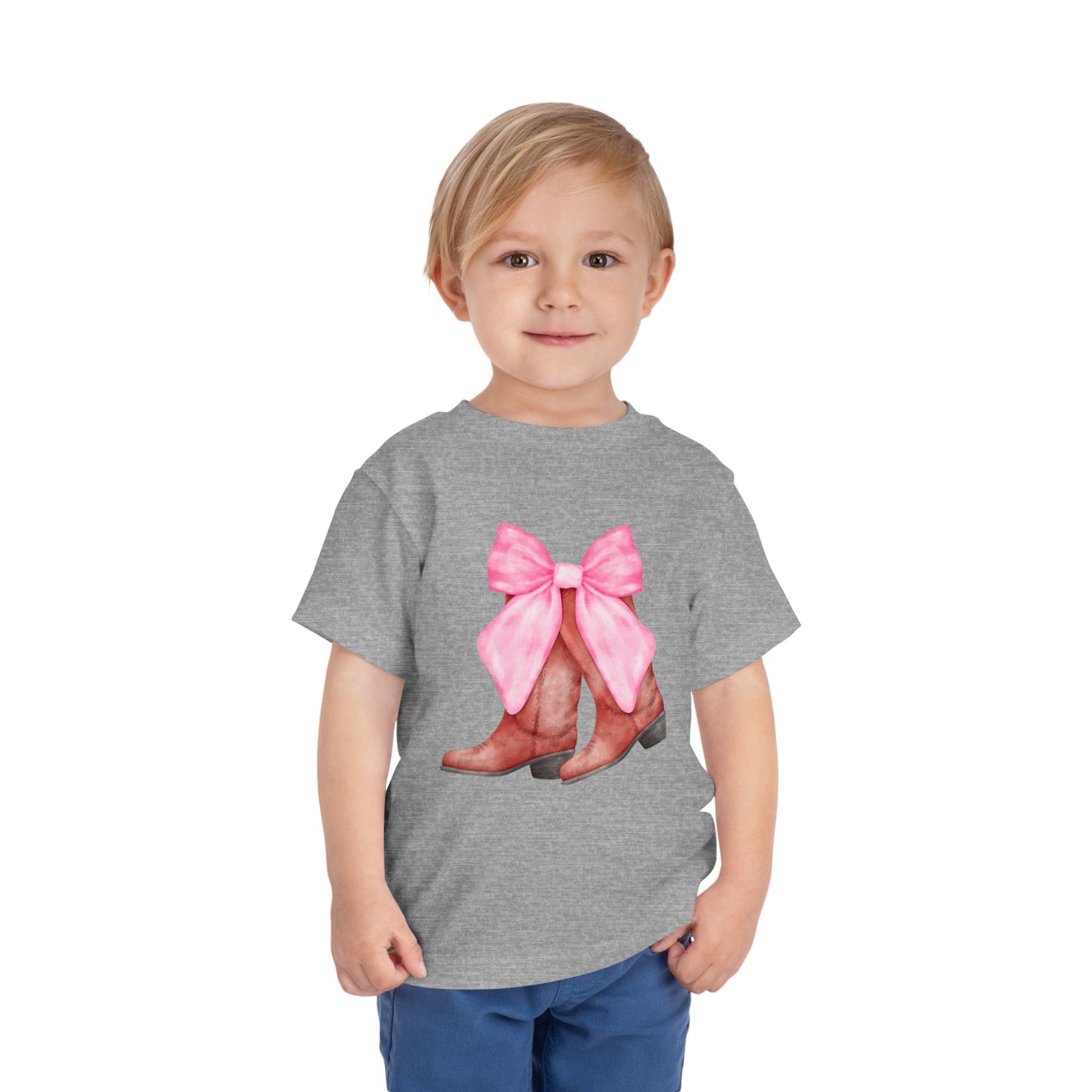 Cute Toddler Tee with Pink Bow Boots Design