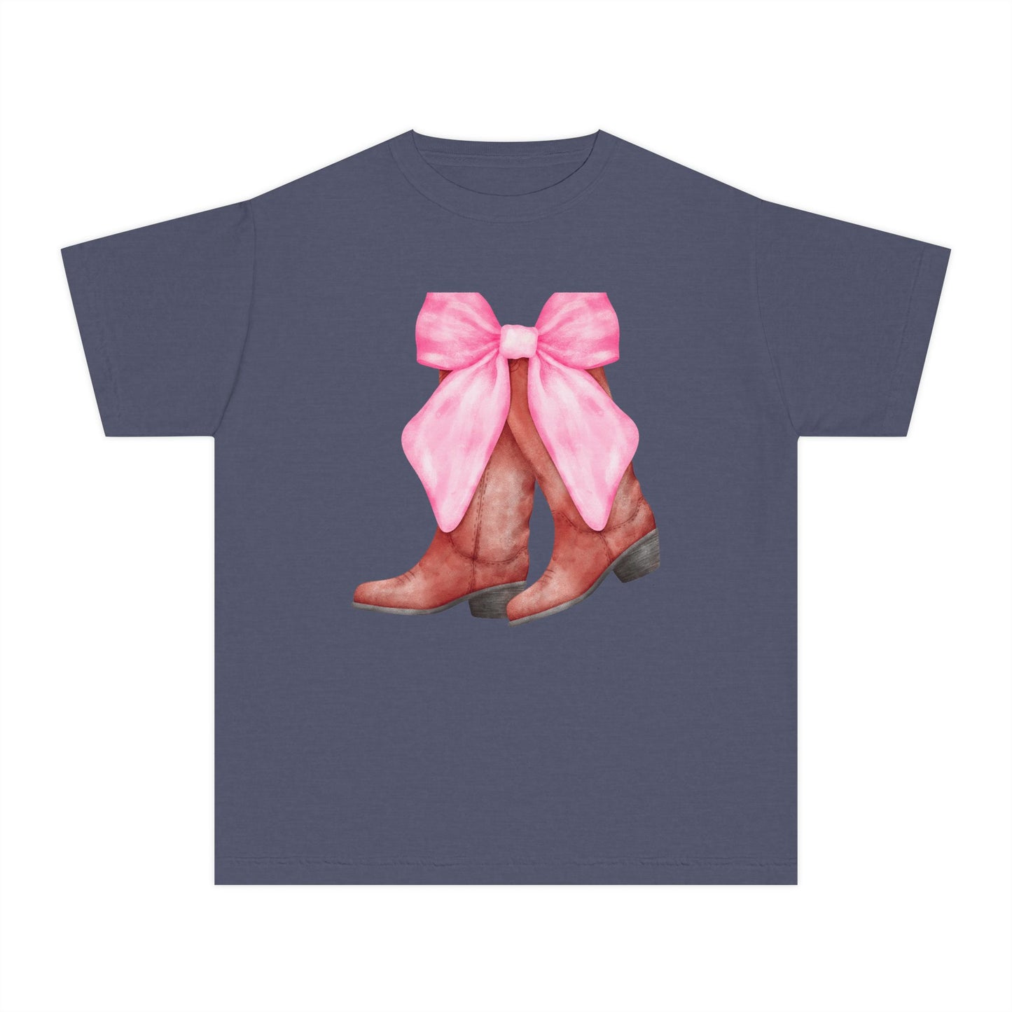 Cute Pink Bow Cowboy Boots Youth Midweight Tee