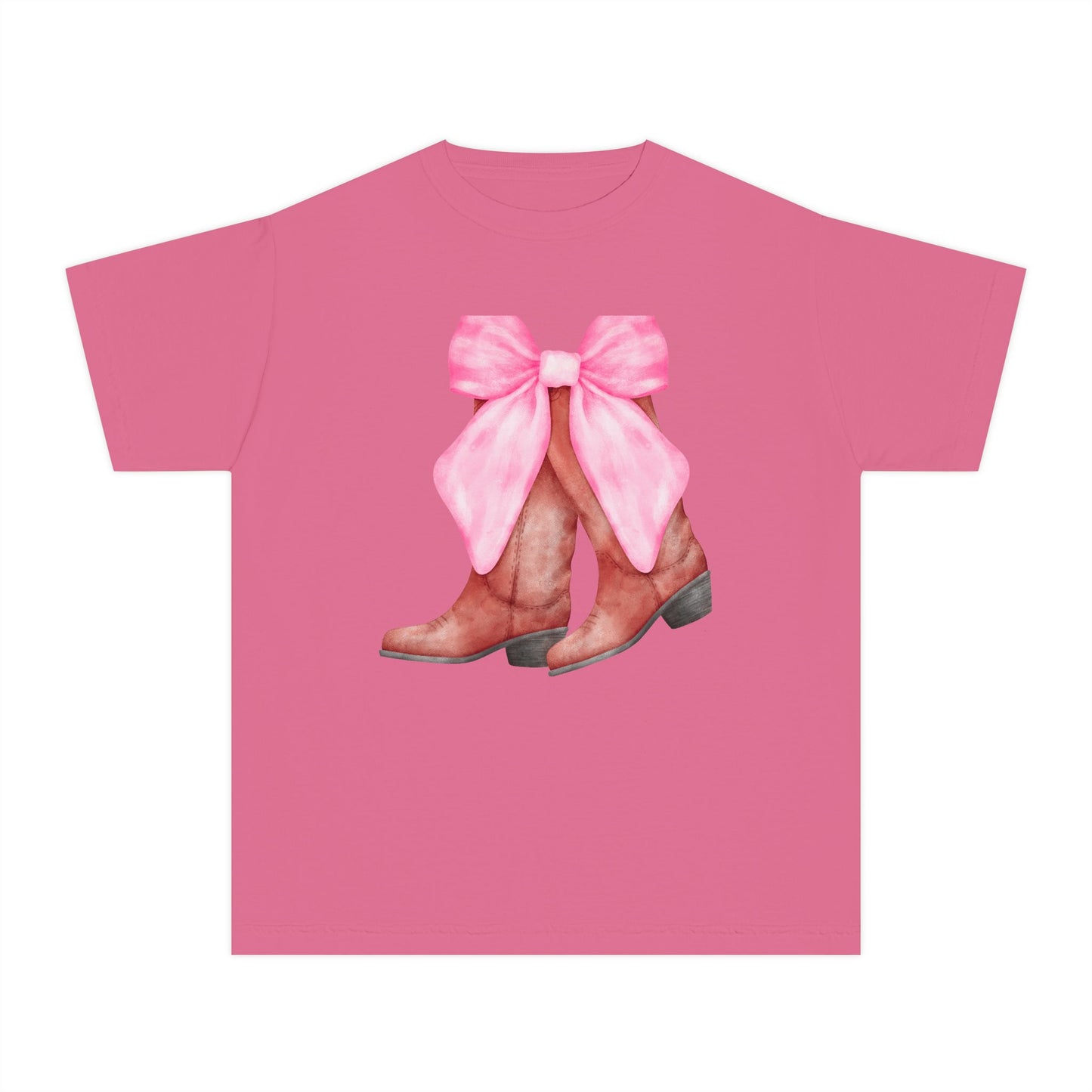 Cute Pink Bow Cowboy Boots Youth Midweight Tee