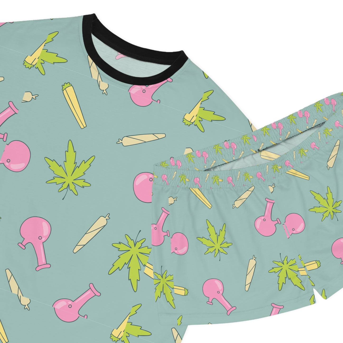 Chic Cannabis Print Women's Pajama Set, Cozy Sleepwear