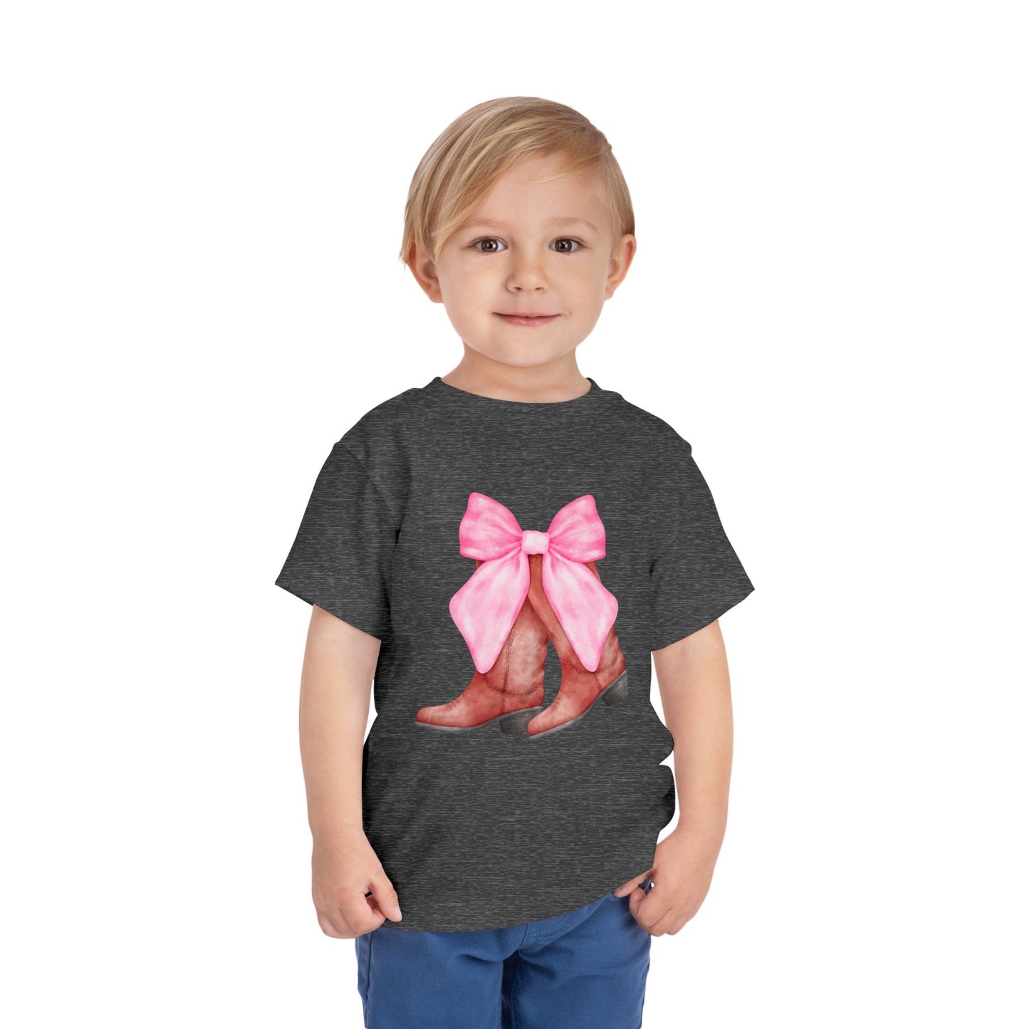 Cute Toddler Tee with Pink Bow Boots Design