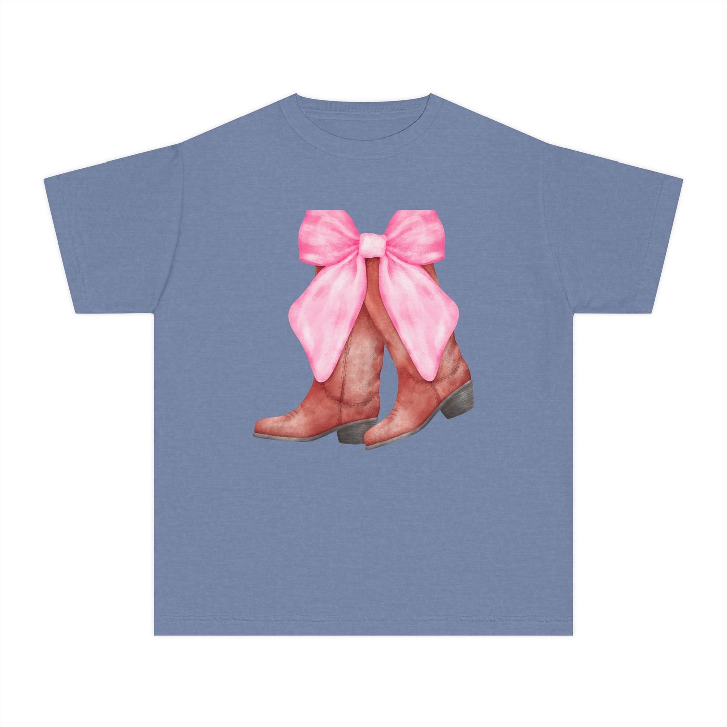 Cute Pink Bow Cowboy Boots Youth Midweight Tee