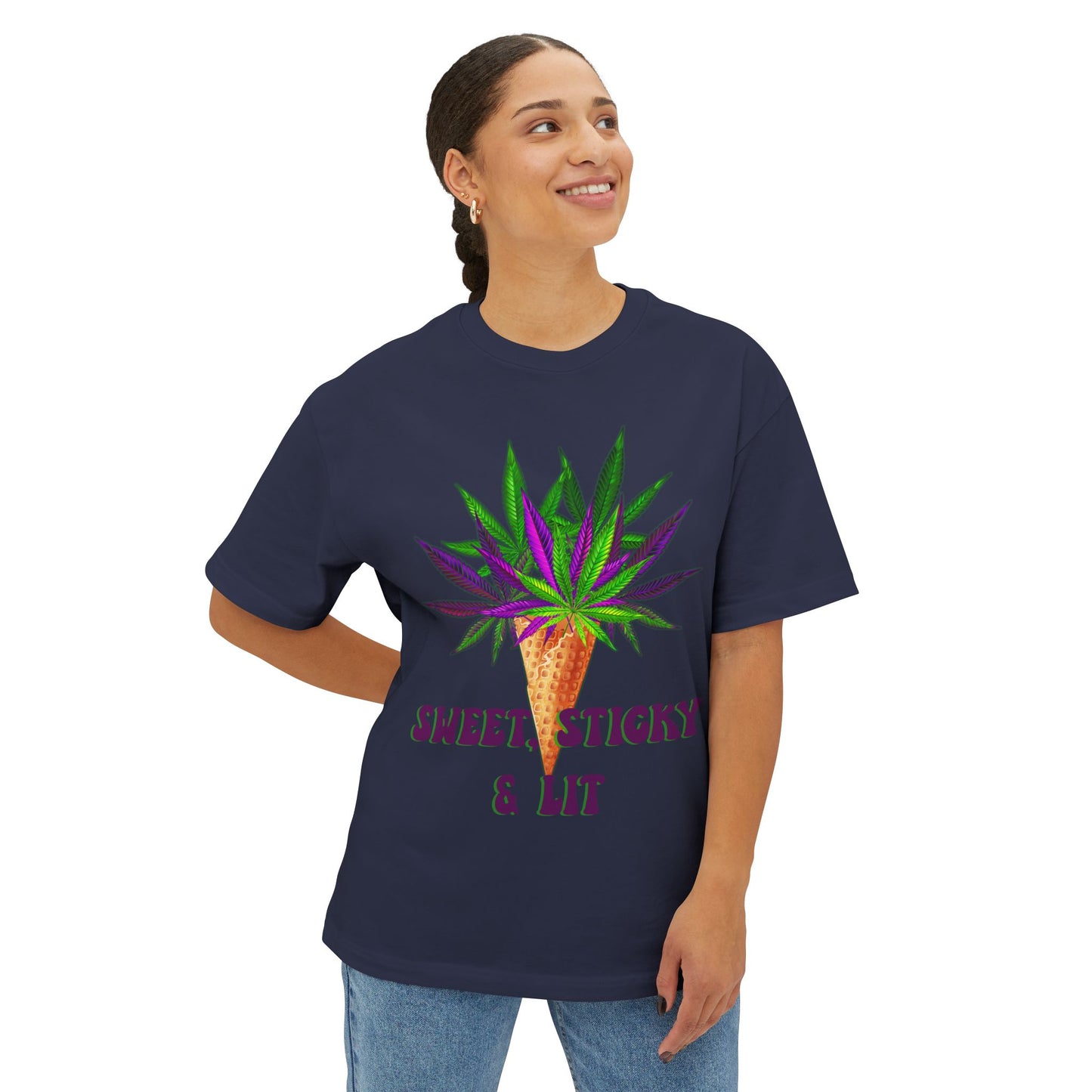 Sweet Sticky and Lit" Unisex Oversized Boxy Tee