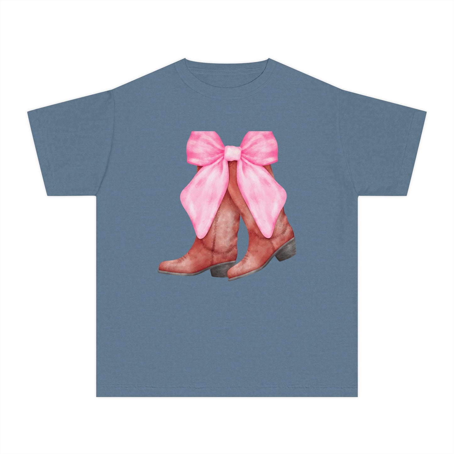 Cute Pink Bow Cowboy Boots Youth Midweight Tee