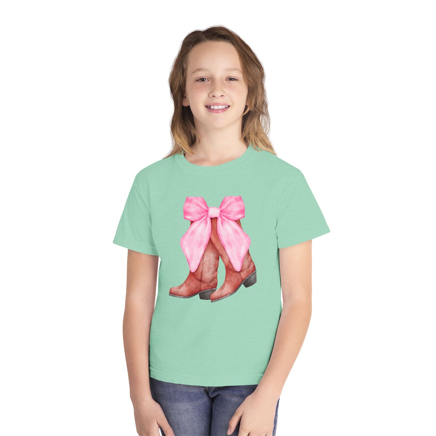 Cute Pink Bow Cowboy Boots Youth Midweight Tee