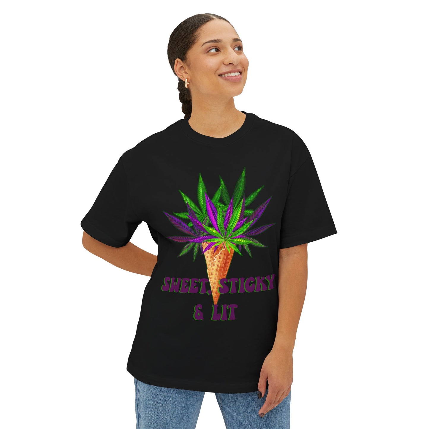 Sweet Sticky and Lit" Unisex Oversized Boxy Tee