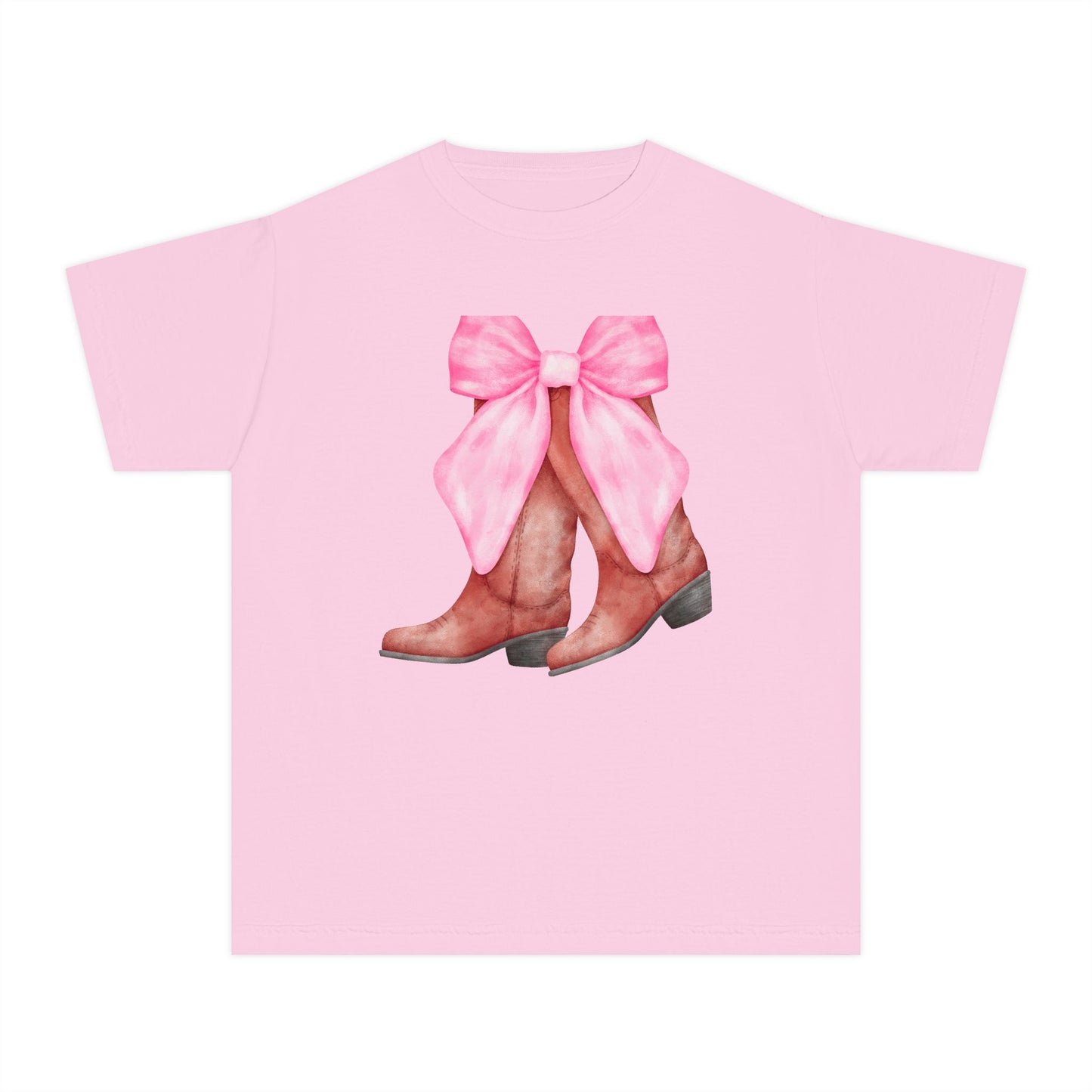 Cute Pink Bow Cowboy Boots Youth Midweight Tee