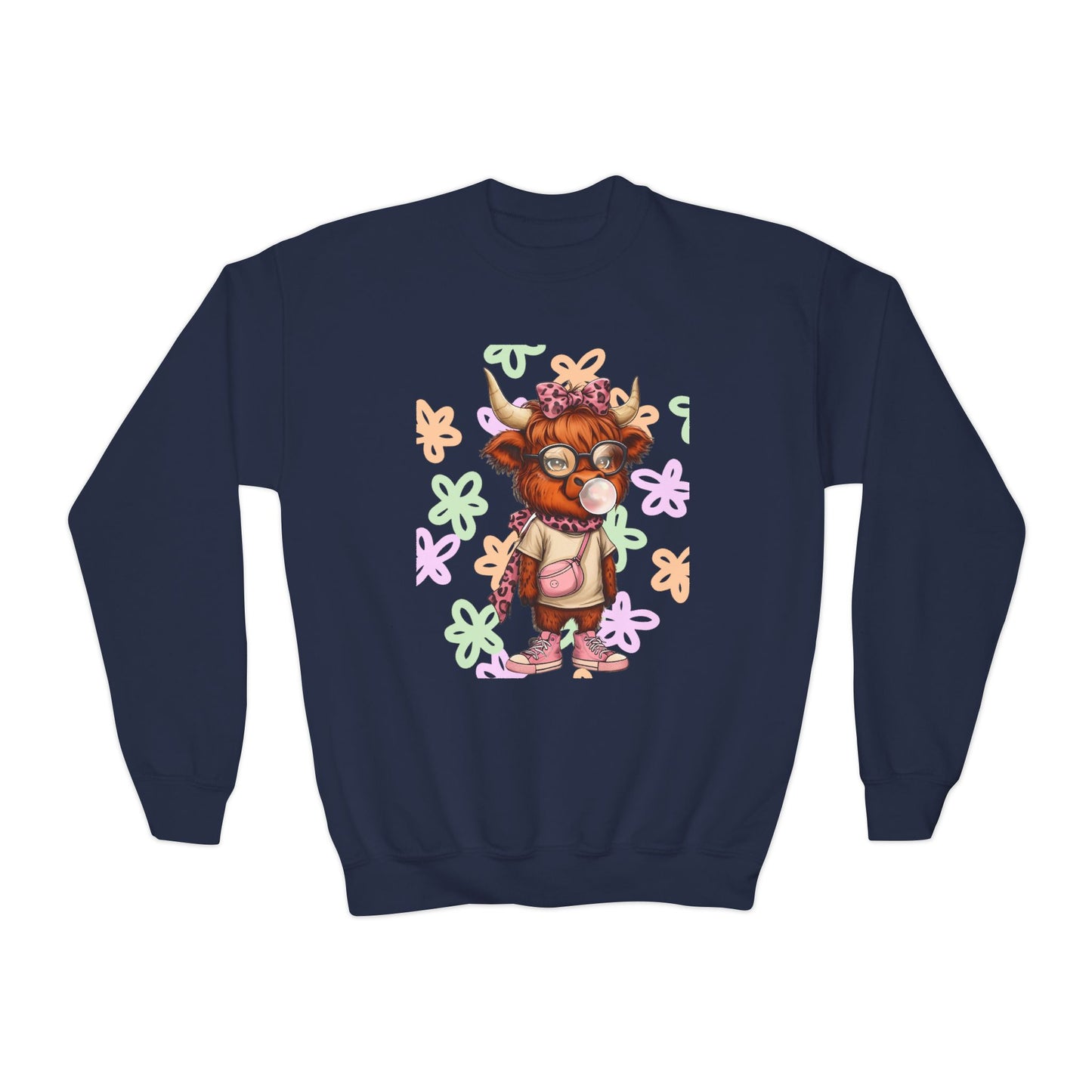 Youth Crewneck Sweatshirt with Colorful Flower Design
