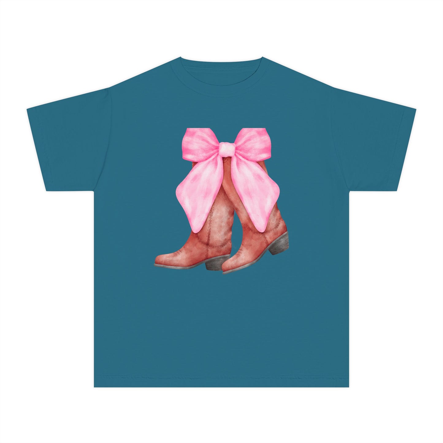 Cute Pink Bow Cowboy Boots Youth Midweight Tee
