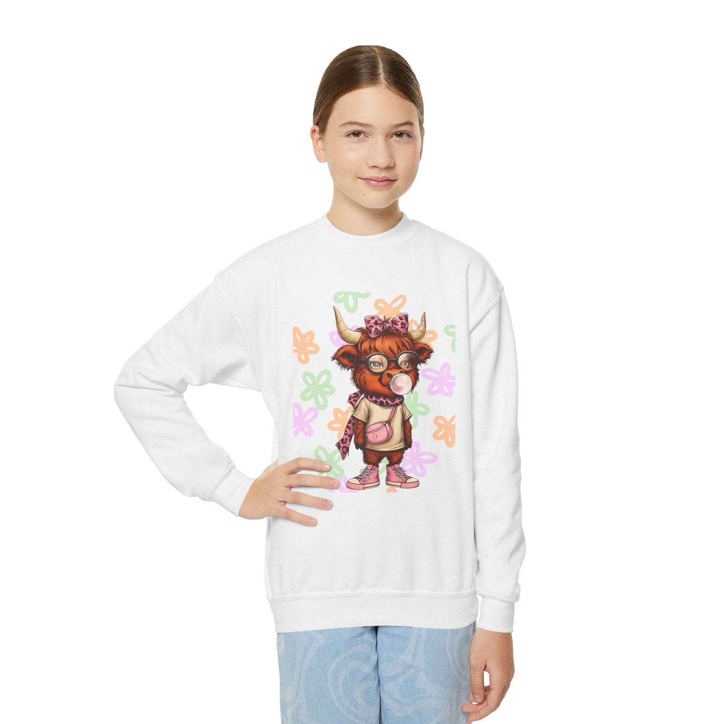 Youth Crewneck Sweatshirt with Colorful Flower Design