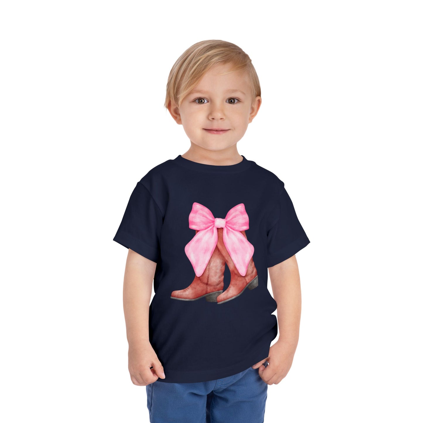 Cute Toddler Tee with Pink Bow Boots Design