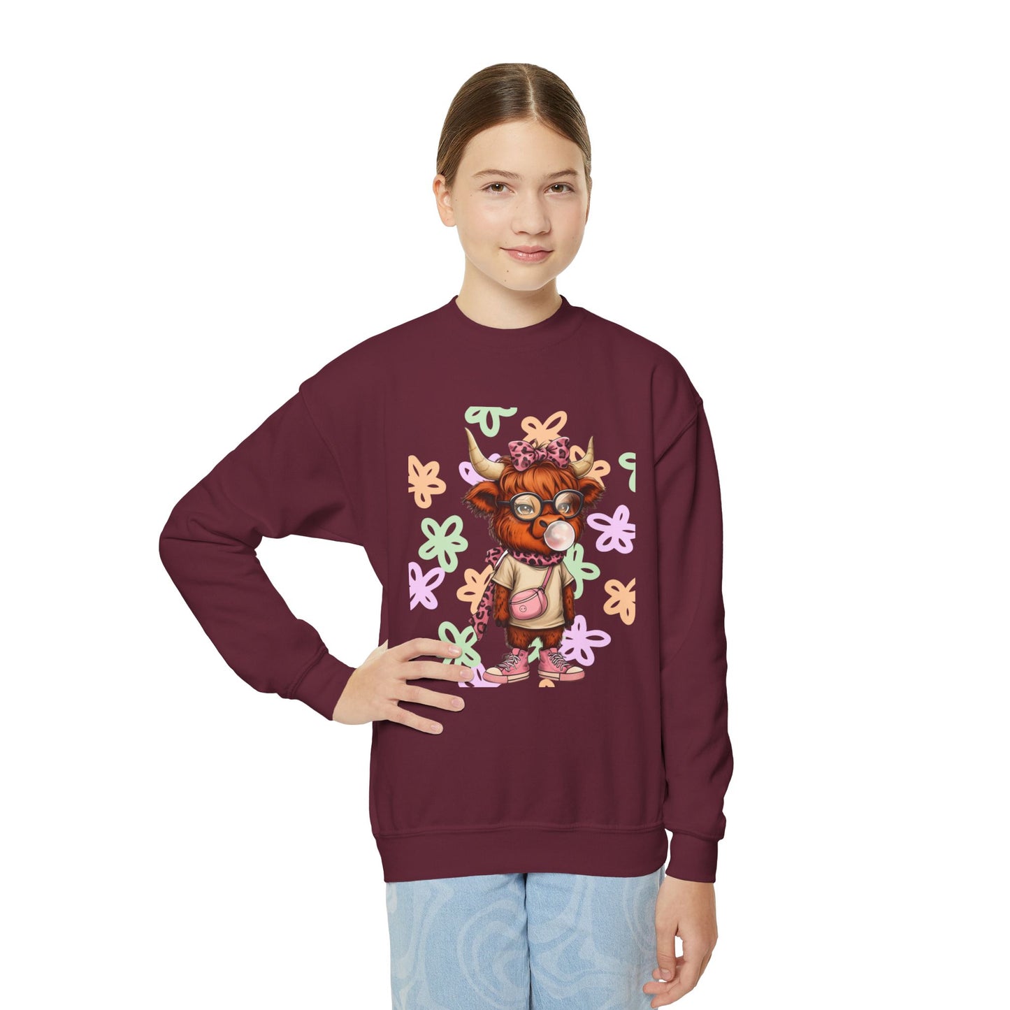 Youth Crewneck Sweatshirt with Colorful Flower Design