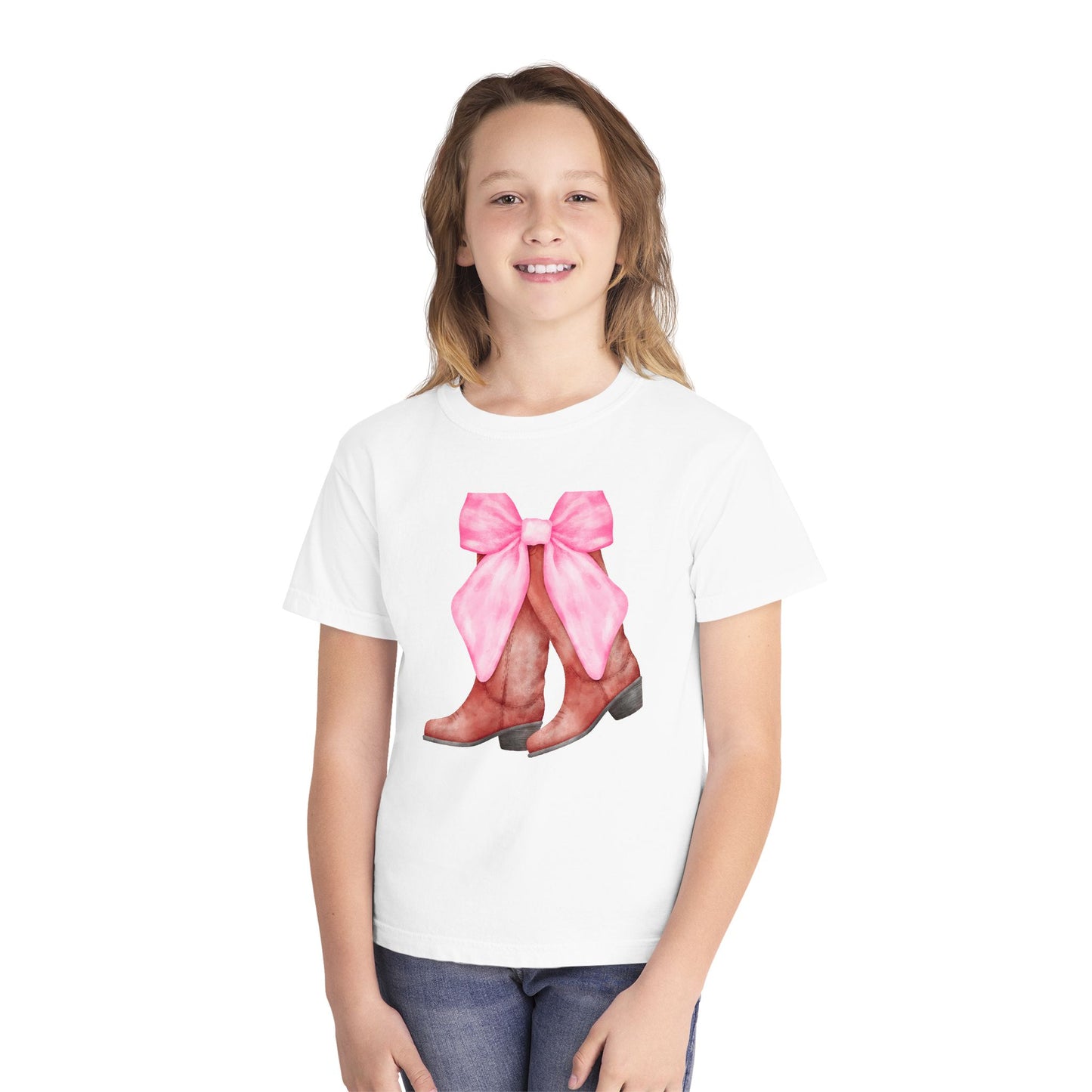 Cute Pink Bow Cowboy Boots Youth Midweight Tee