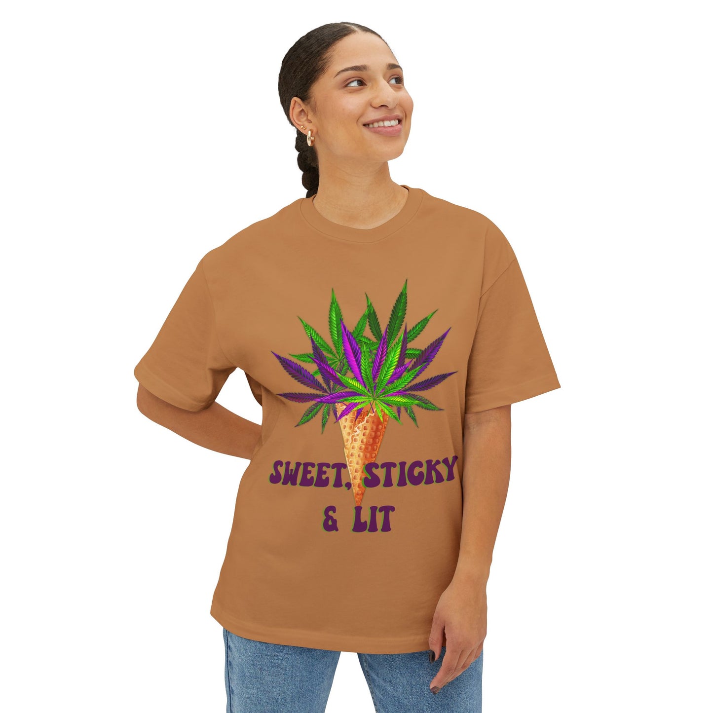 Sweet Sticky and Lit" Unisex Oversized Boxy Tee