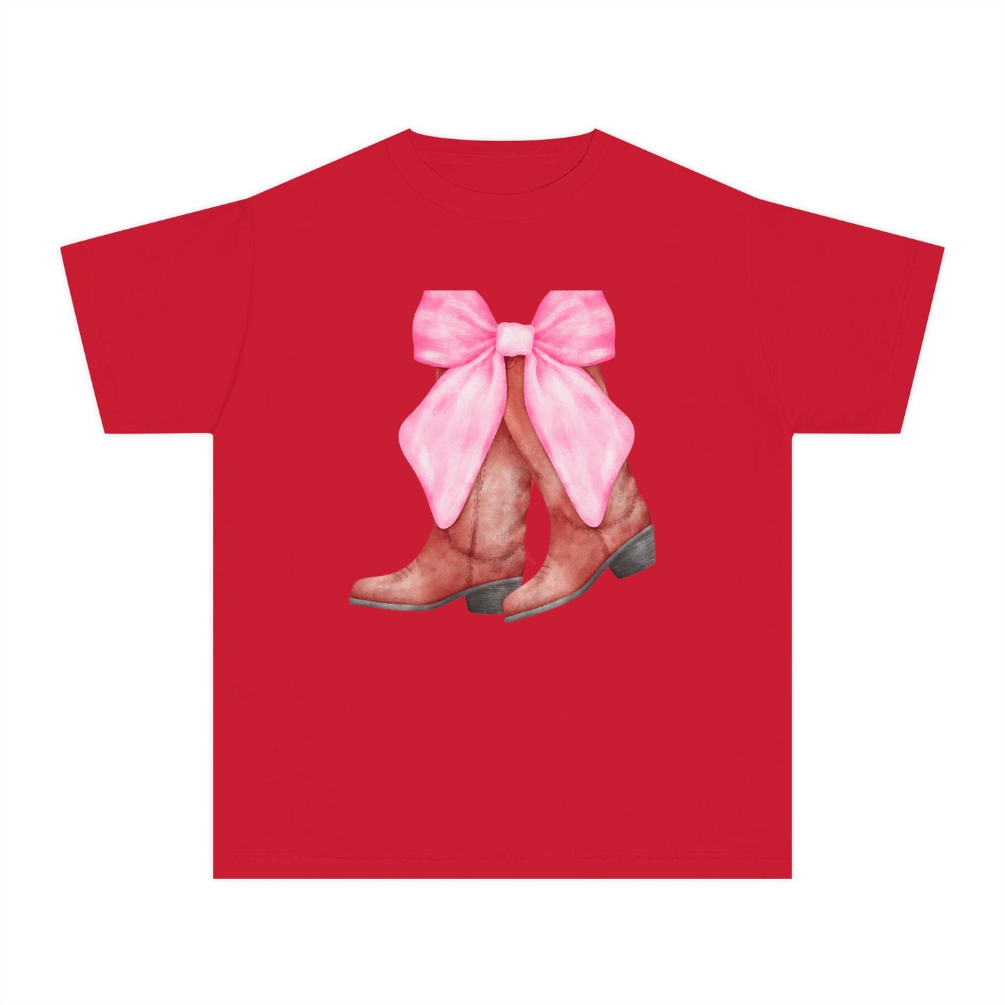 Cute Pink Bow Cowboy Boots Youth Midweight Tee
