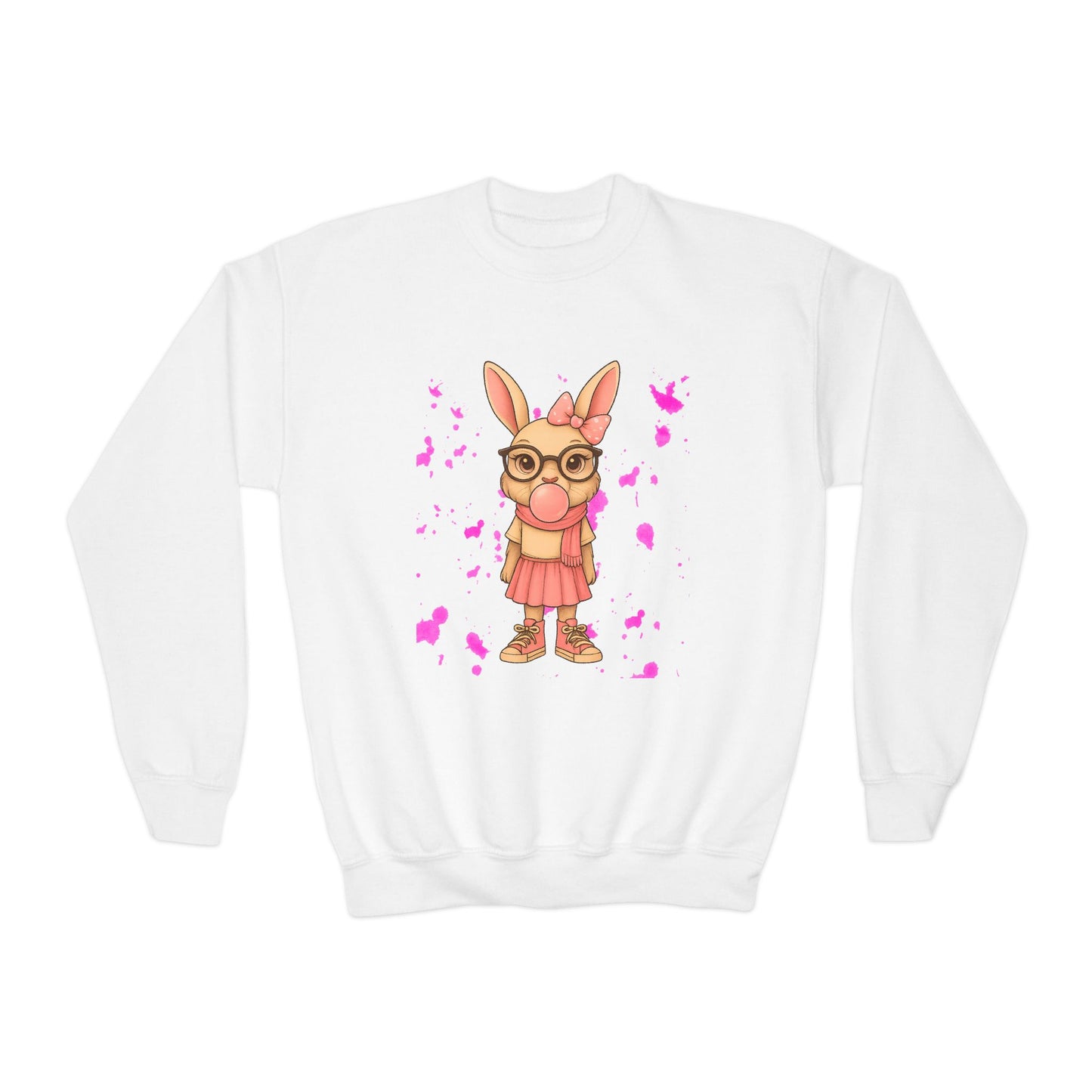 Adorable Bunny Graphic Youth Crewneck Sweatshirt