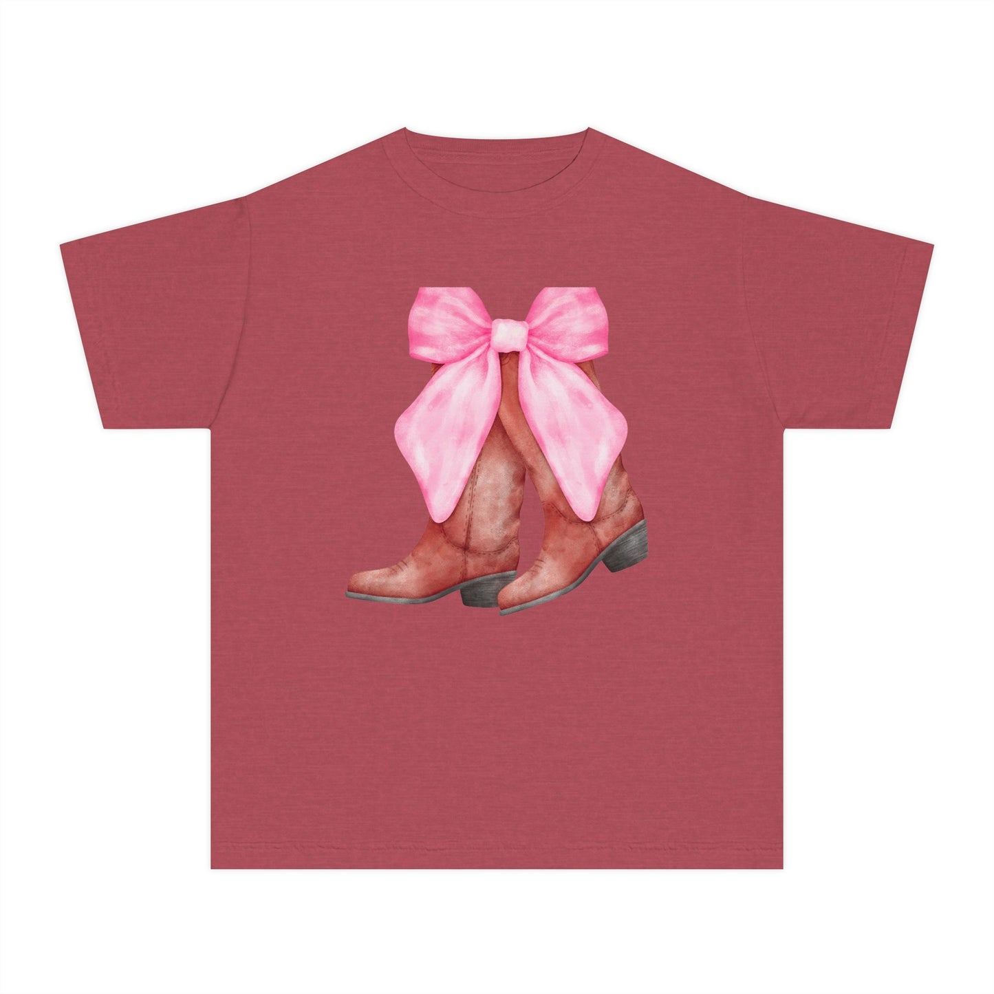 Cute Pink Bow Cowboy Boots Youth Midweight Tee