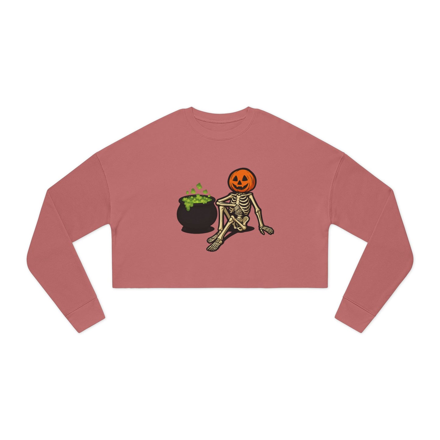 Halloween Skeleton Pumpkin Cropped Sweatshirt, Trendy Sweatshirt