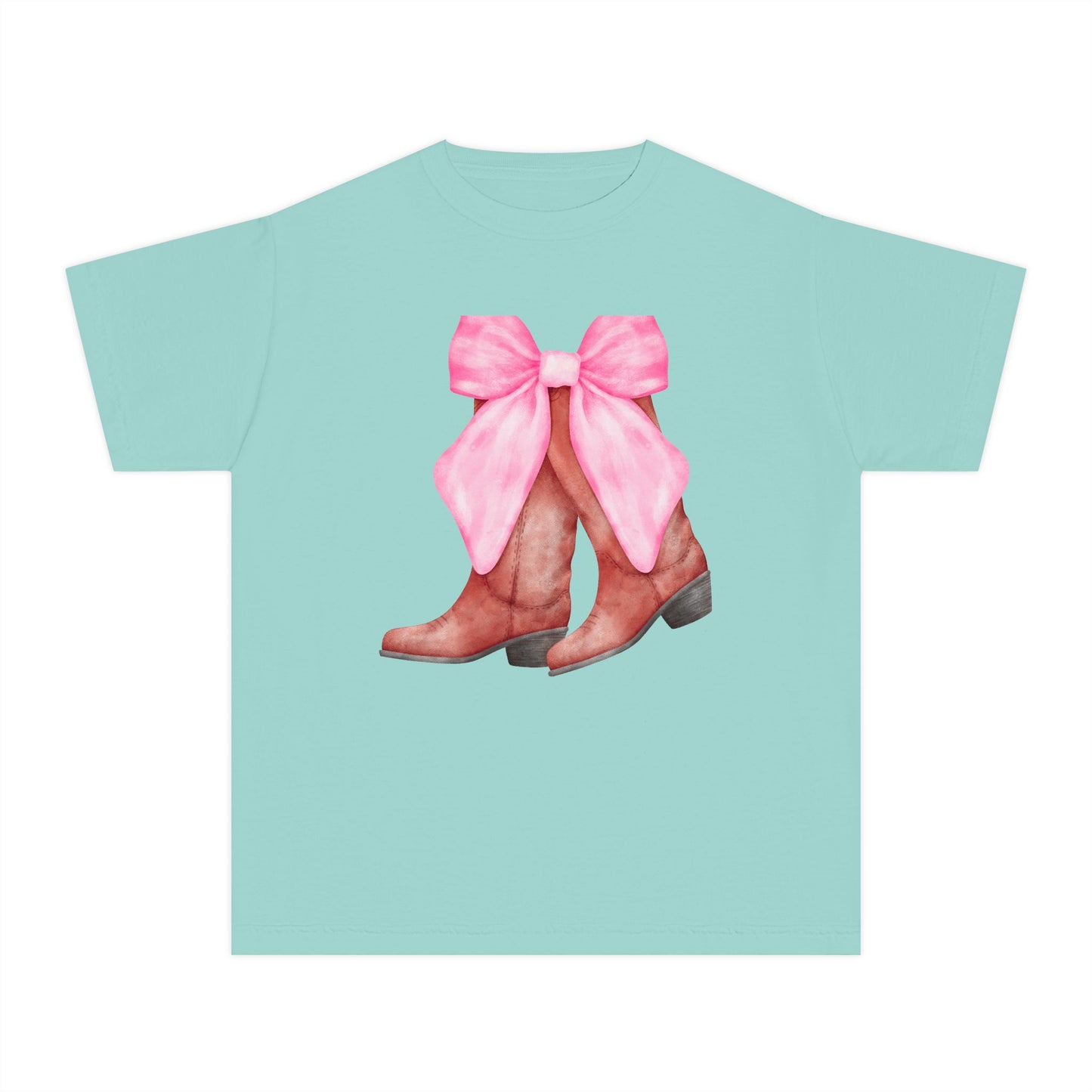 Cute Pink Bow Cowboy Boots Youth Midweight Tee