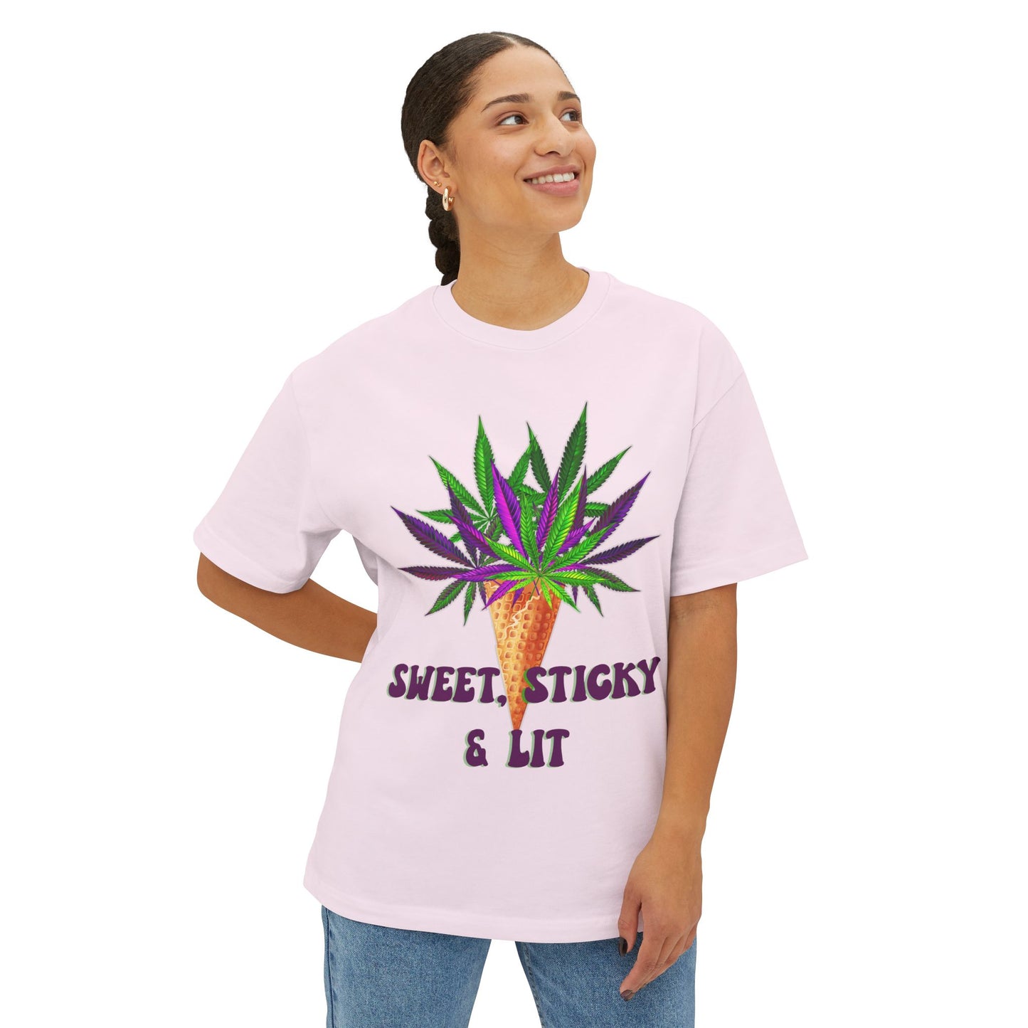 Sweet Sticky and Lit" Unisex Oversized Boxy Tee