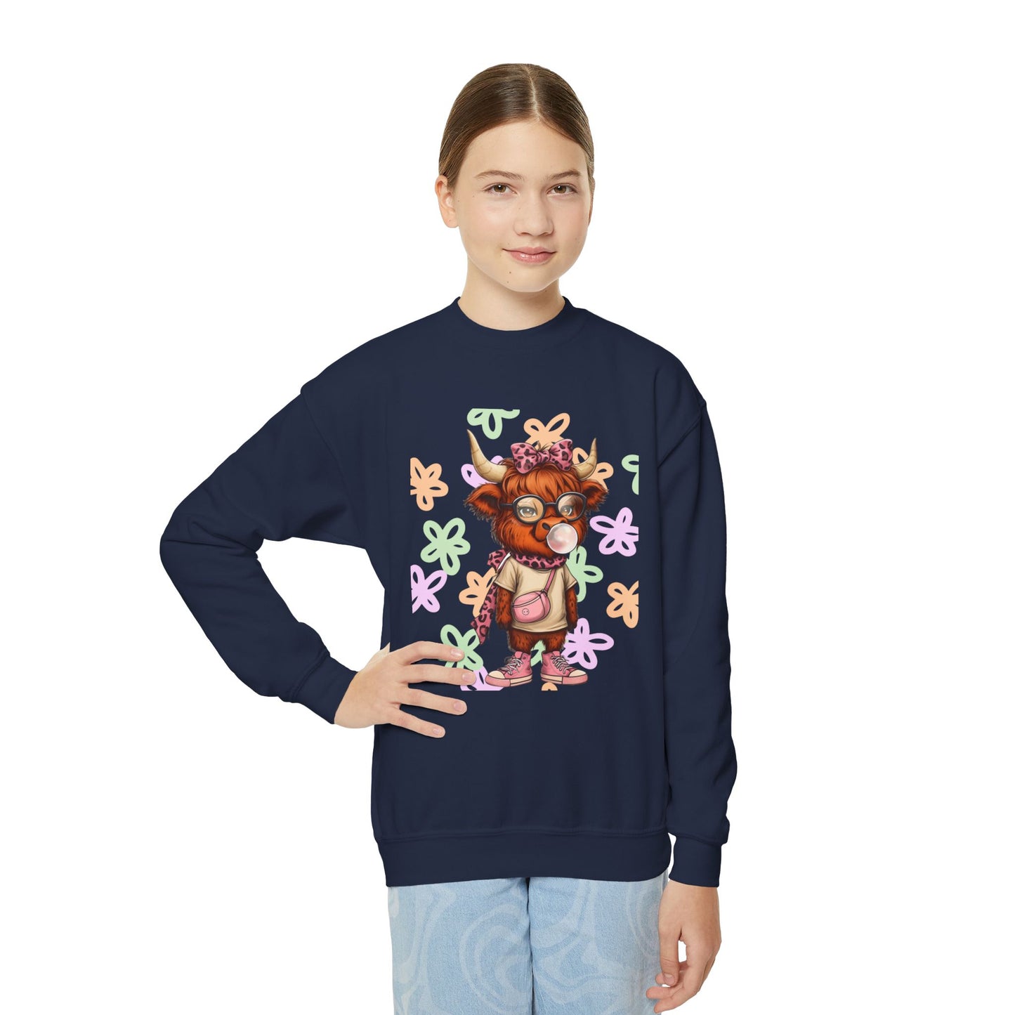 Youth Crewneck Sweatshirt with Colorful Flower Design