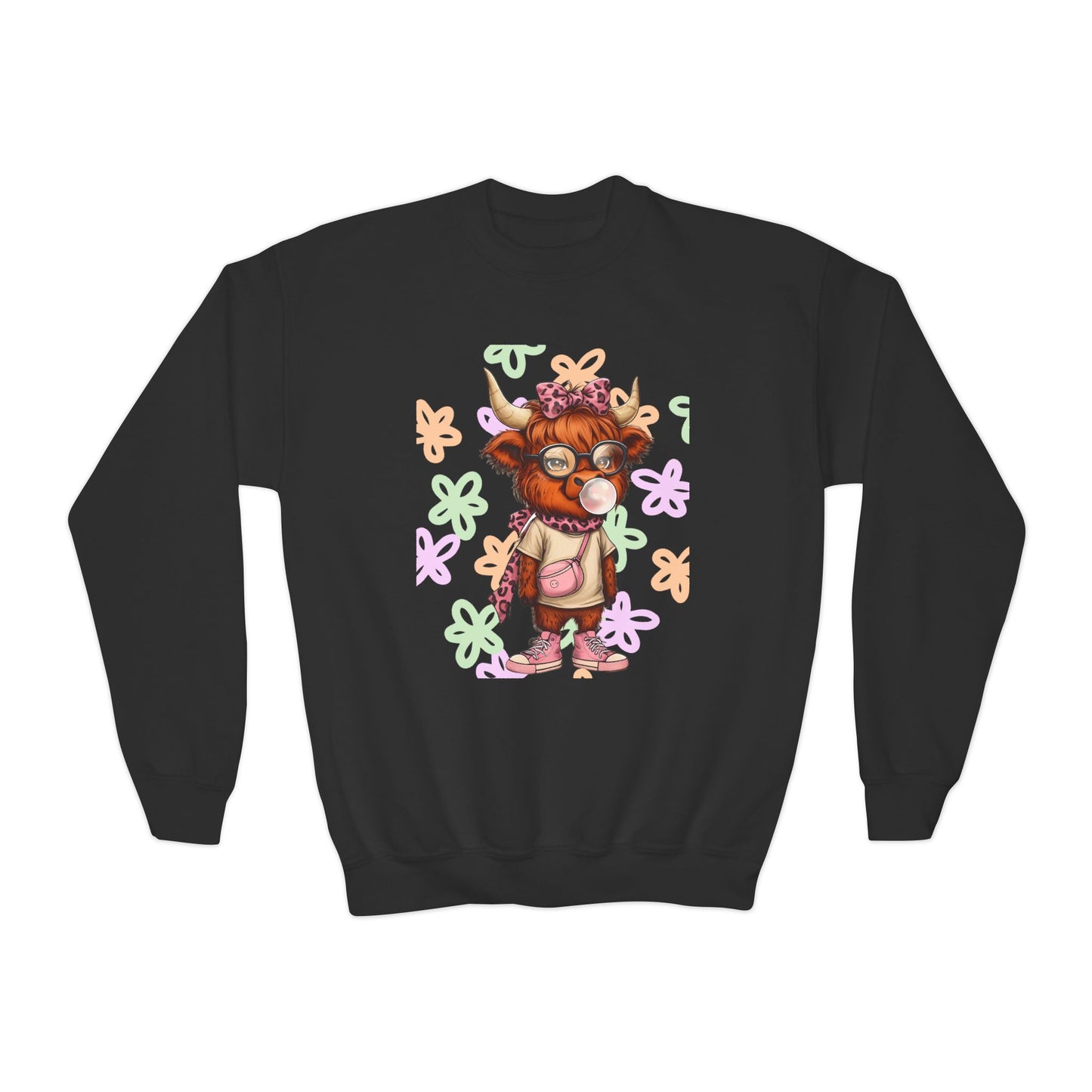 Youth Crewneck Sweatshirt with Colorful Flower Design