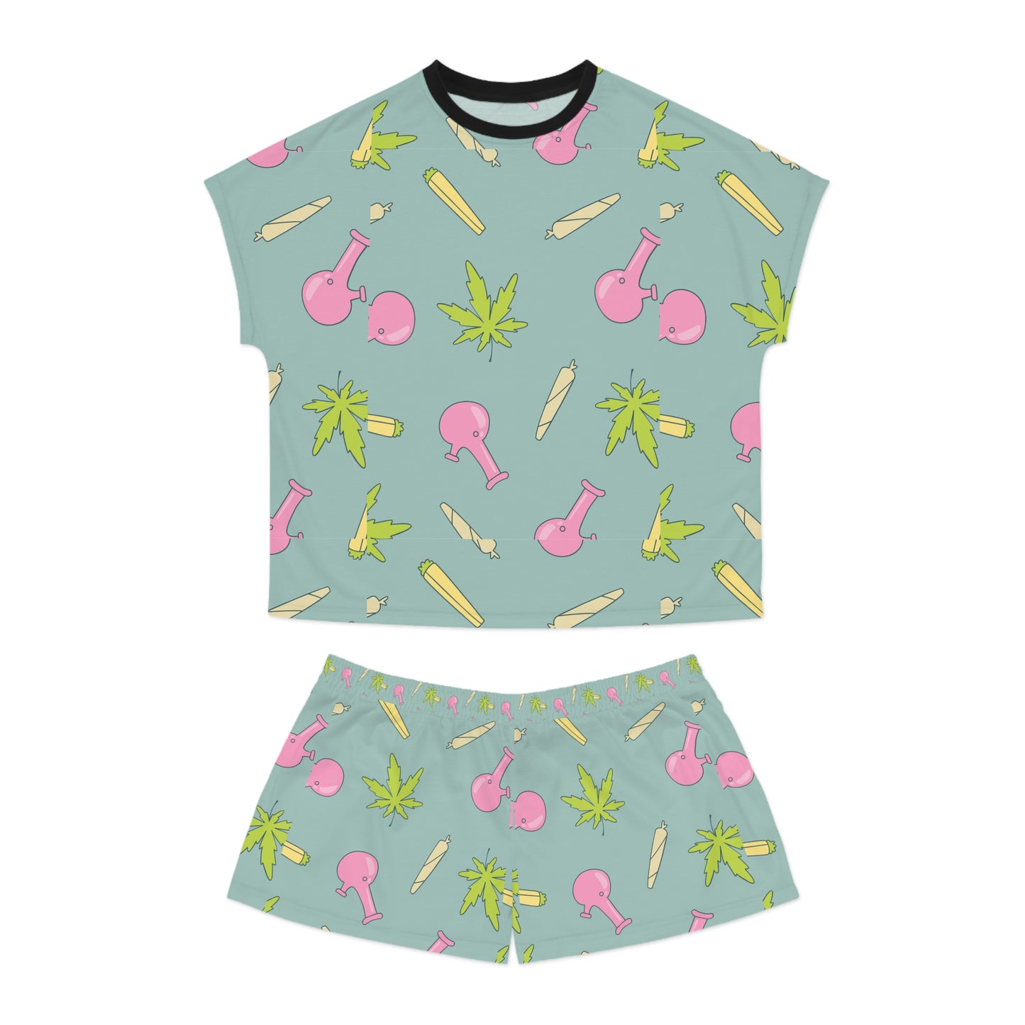 Chic Cannabis Print Women's Pajama Set, Cozy Sleepwear
