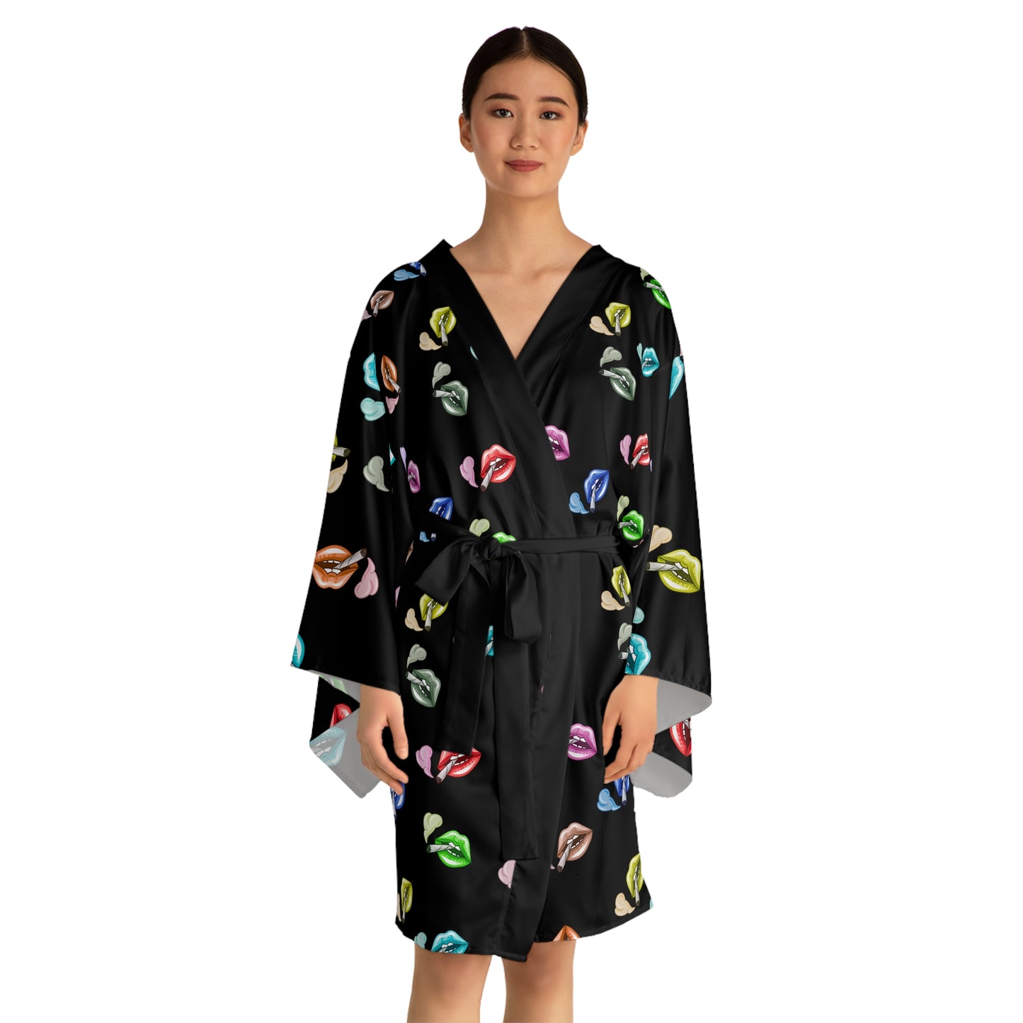 "Lip Loc'D" long sleeve Kimono Robe