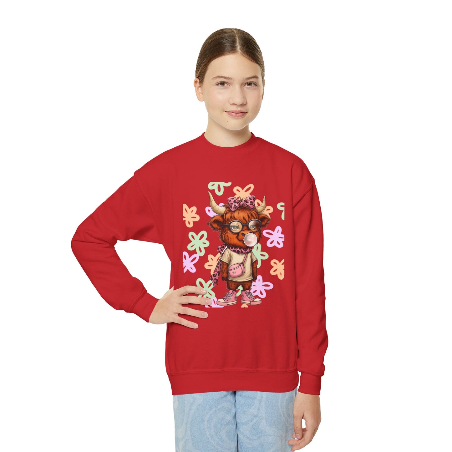 Youth Crewneck Sweatshirt with Colorful Flower Design