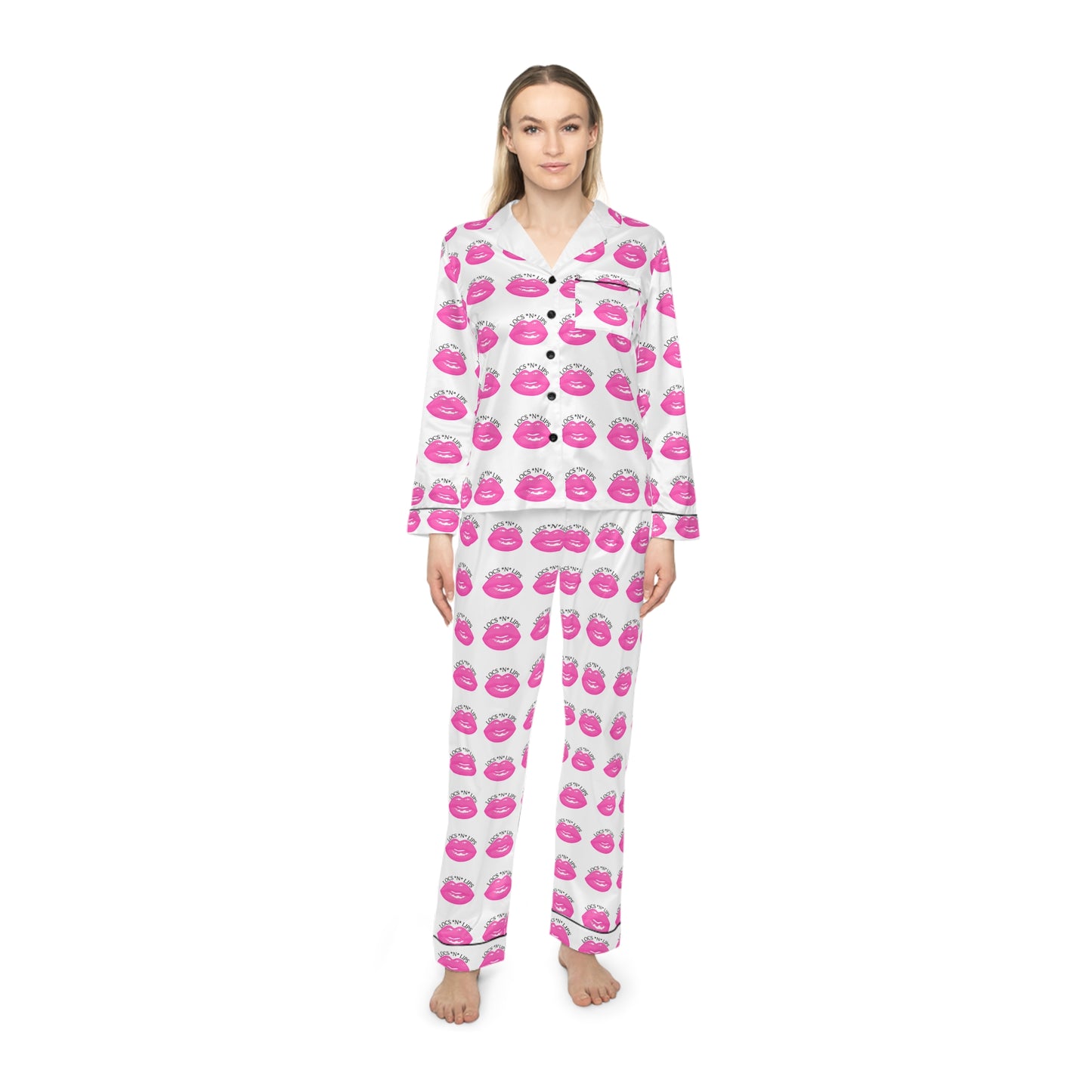 (AOP) Locs and Lips design| satin Pajamas