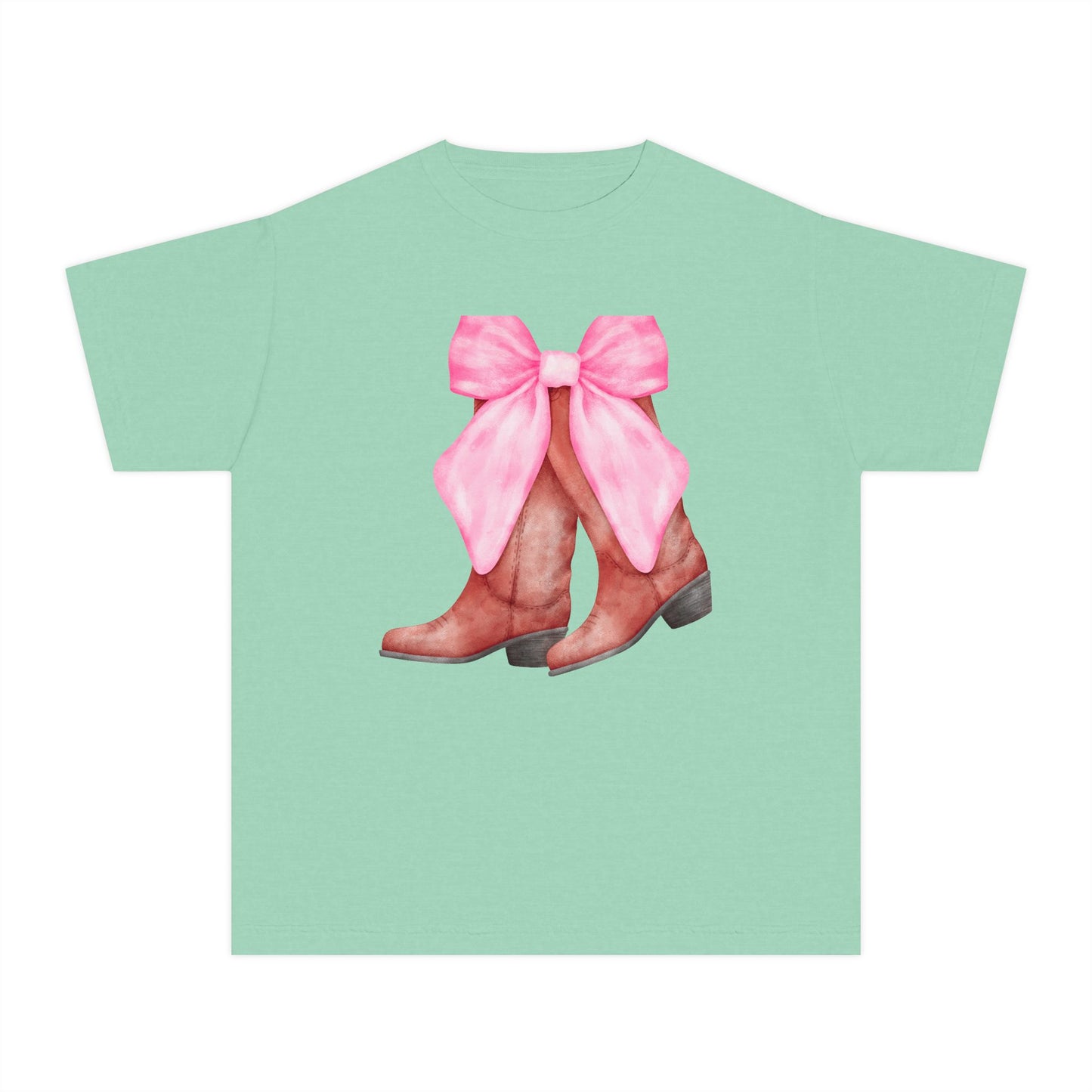 Cute Pink Bow Cowboy Boots Youth Midweight Tee