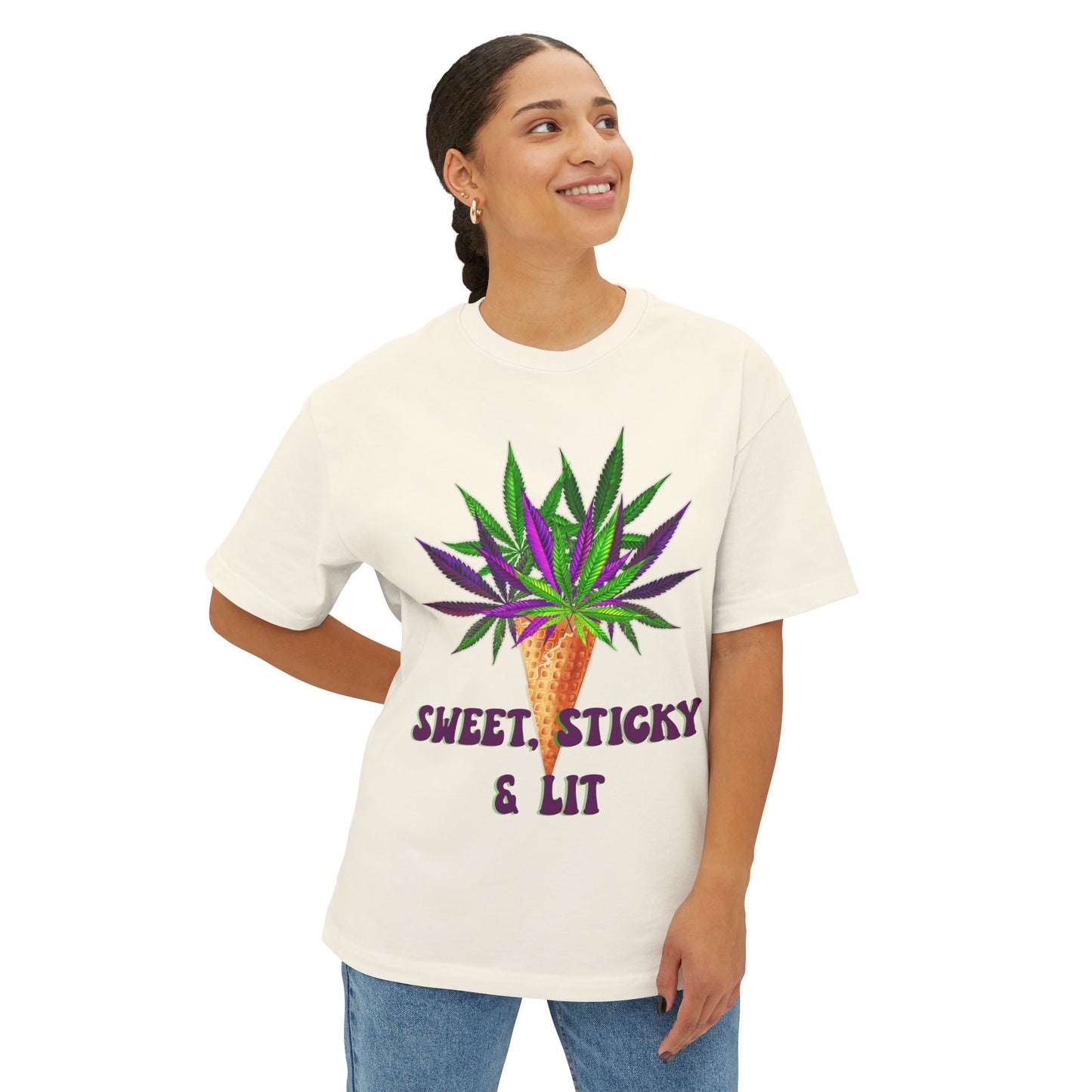 Sweet Sticky and Lit" Unisex Oversized Boxy Tee