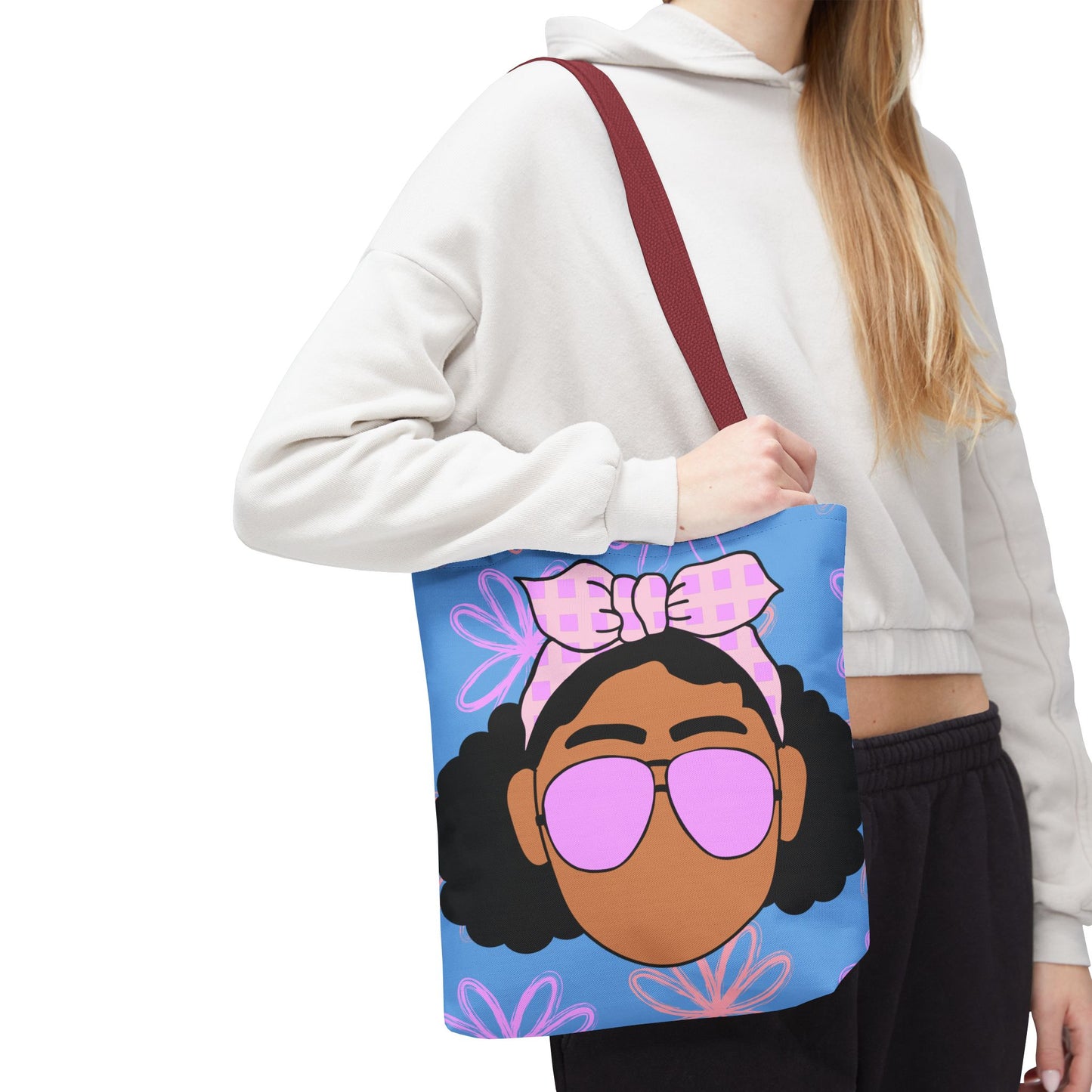 Chic Floral Tote Bag with Afro Queen Design