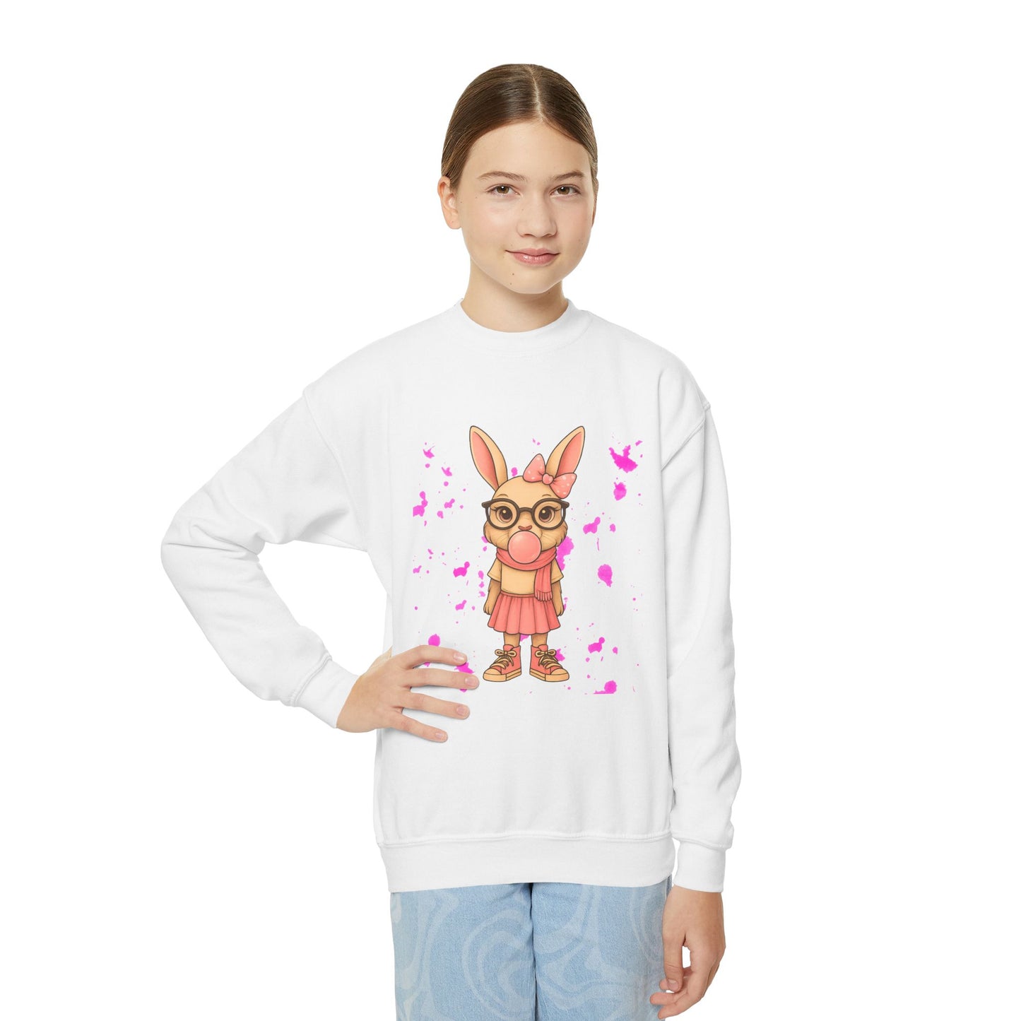 Adorable Bunny Graphic Youth Crewneck Sweatshirt