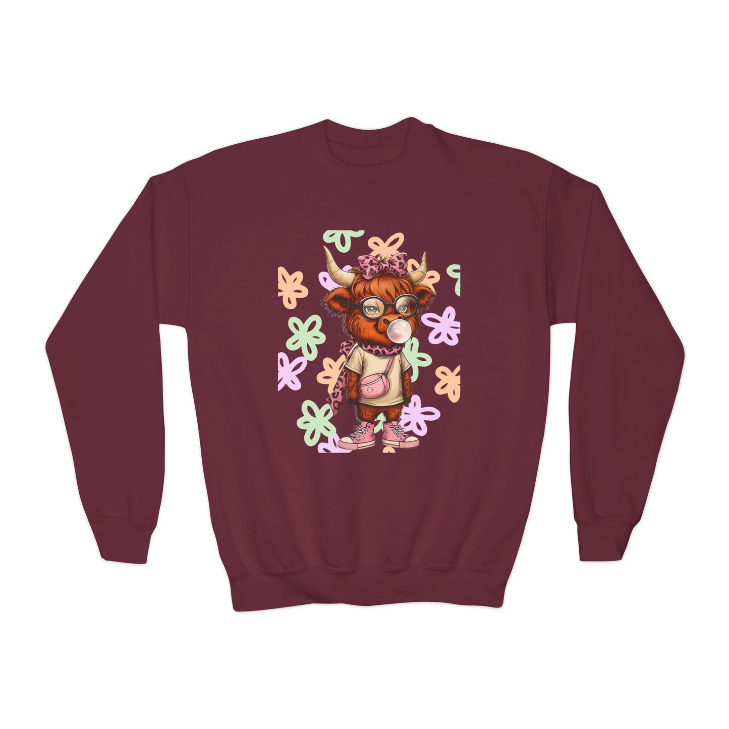 Youth Crewneck Sweatshirt with Colorful Flower Design